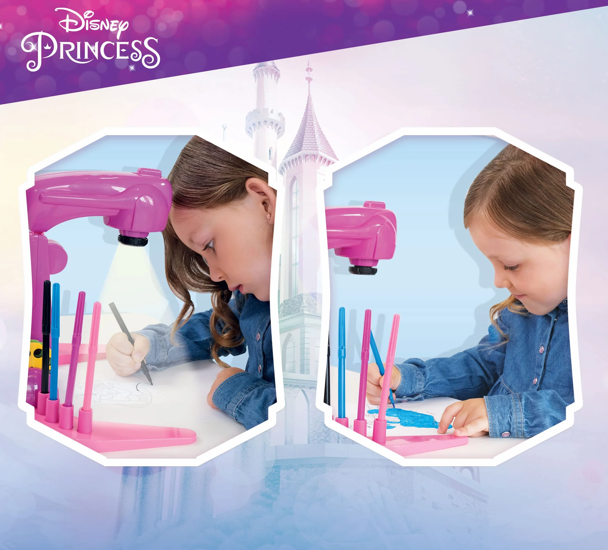 Lisciani Giochi - Escuela de dibujo con proyector de PRINCESAS DISNEY - Para niños a partir de 3 años - Aprende a dibujar con modelos proyectados - Incluye modelos, papel y lápices - Juego creativo