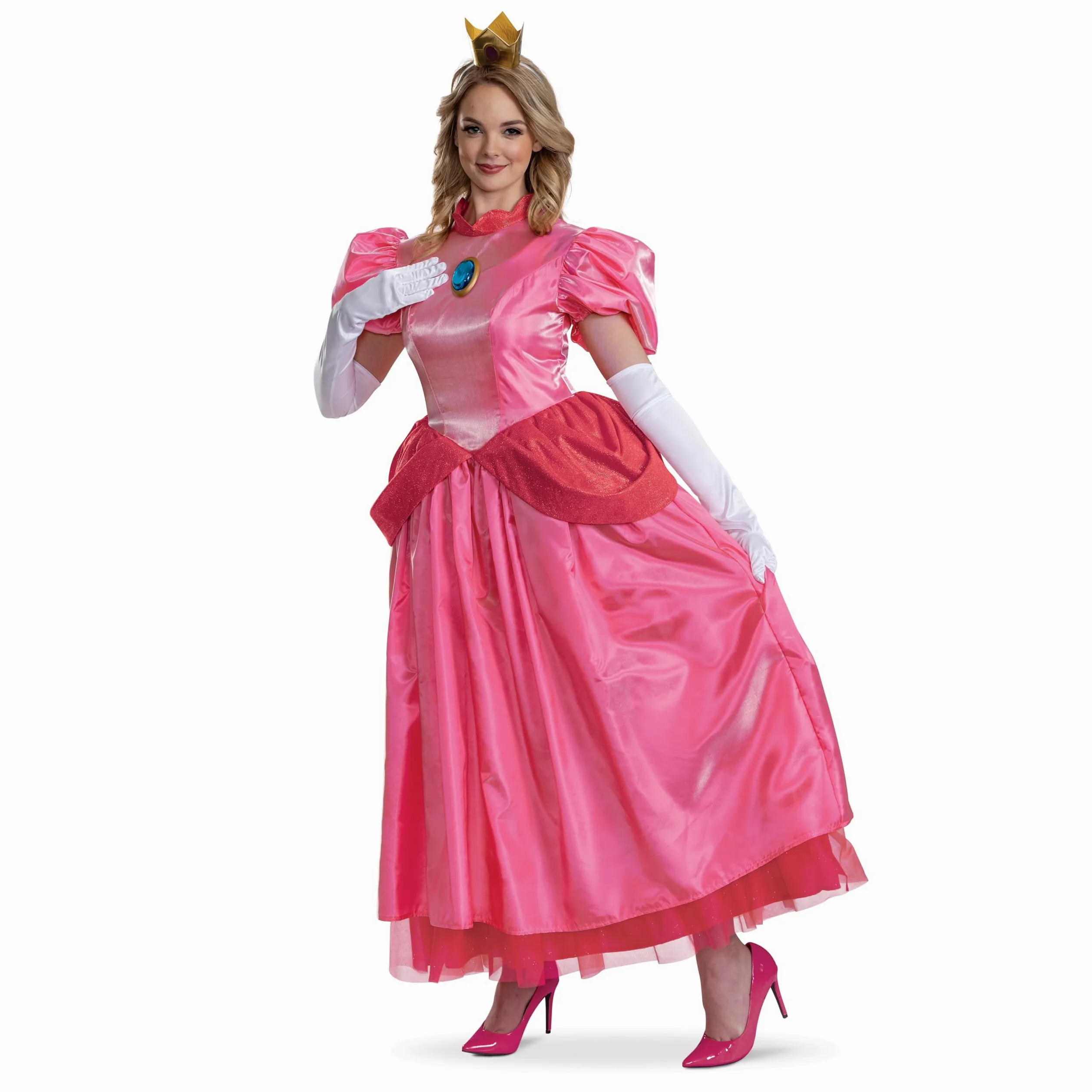 Disguise Womens Princess Peach Adult Costume, Official Super Mario Elevated Adult Costume Dress and Crown