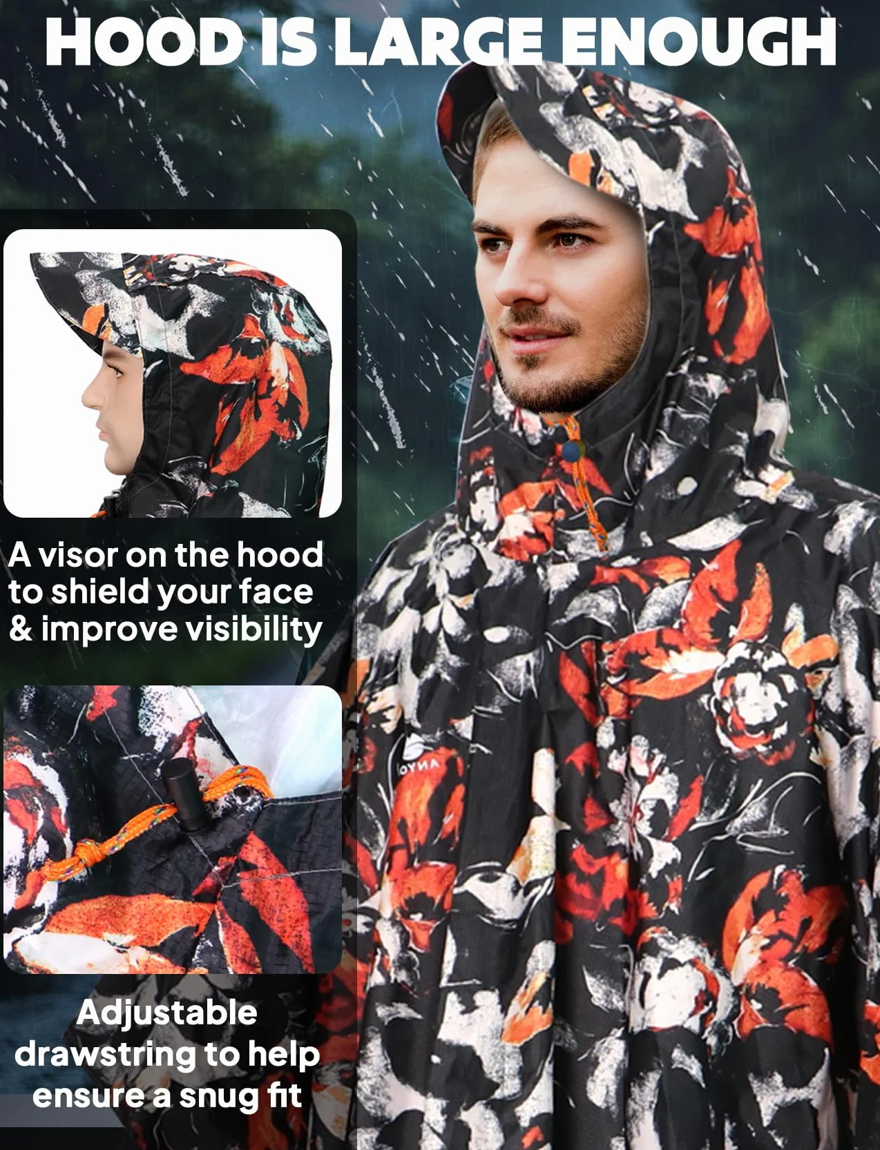 ANYOO Poncho de lluvia impermeable con mangas y bolsillo, ligero, reutilizable, chaqueta con capucha talla única
