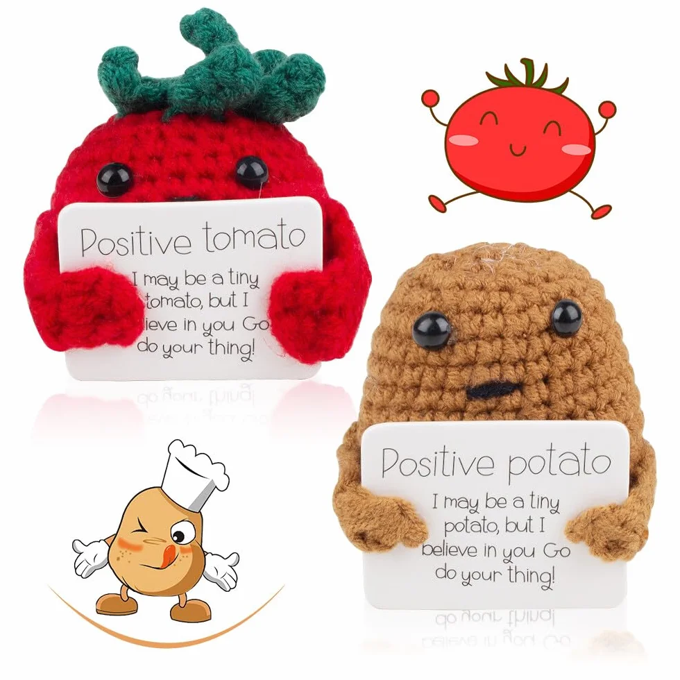 Positive Potato Pocket Hug, 2 unidades Creativas de Lana para Tejer Mini Felpa Tomate Positivo Tomate, Regalos de Animación, Regalos de Motivación, Regalos para Novia, Novio, Mujeres