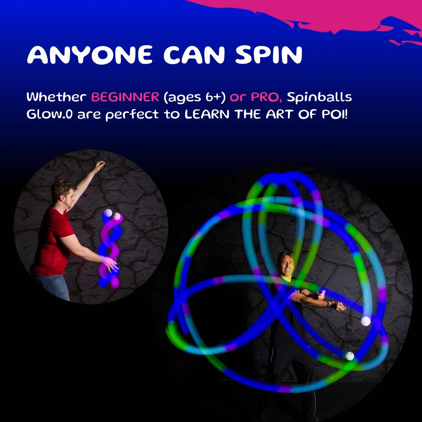 Spinballs Bolas Luminosas LED Recargable USB 22 Modos Patrones Luminosos Bola Malabares Soft-Core Cordones Ajustables Doble Hebilla