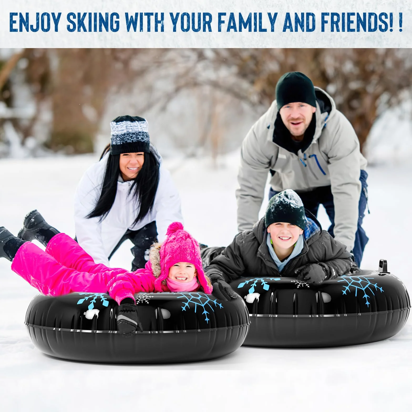 Tubo de nieve inflable de 45 pulgadas con asas, 0.6 mm de grosor, trineo resistente para niños y adultos