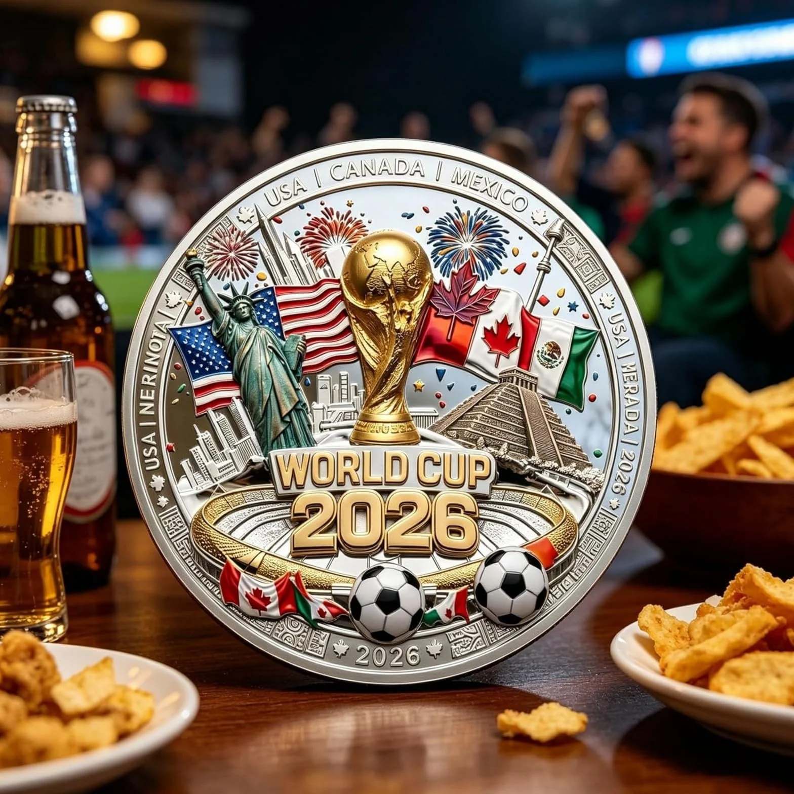 Moneda Conmemorativa del Mundial 2026, Moneda de Metal de Doble Cara, Ideal para Exhibir, como Accesorio de Escritorio o como Regalo de Recuerdo, para Aficionados y Coleccionistas de Fútbol (1 pc)