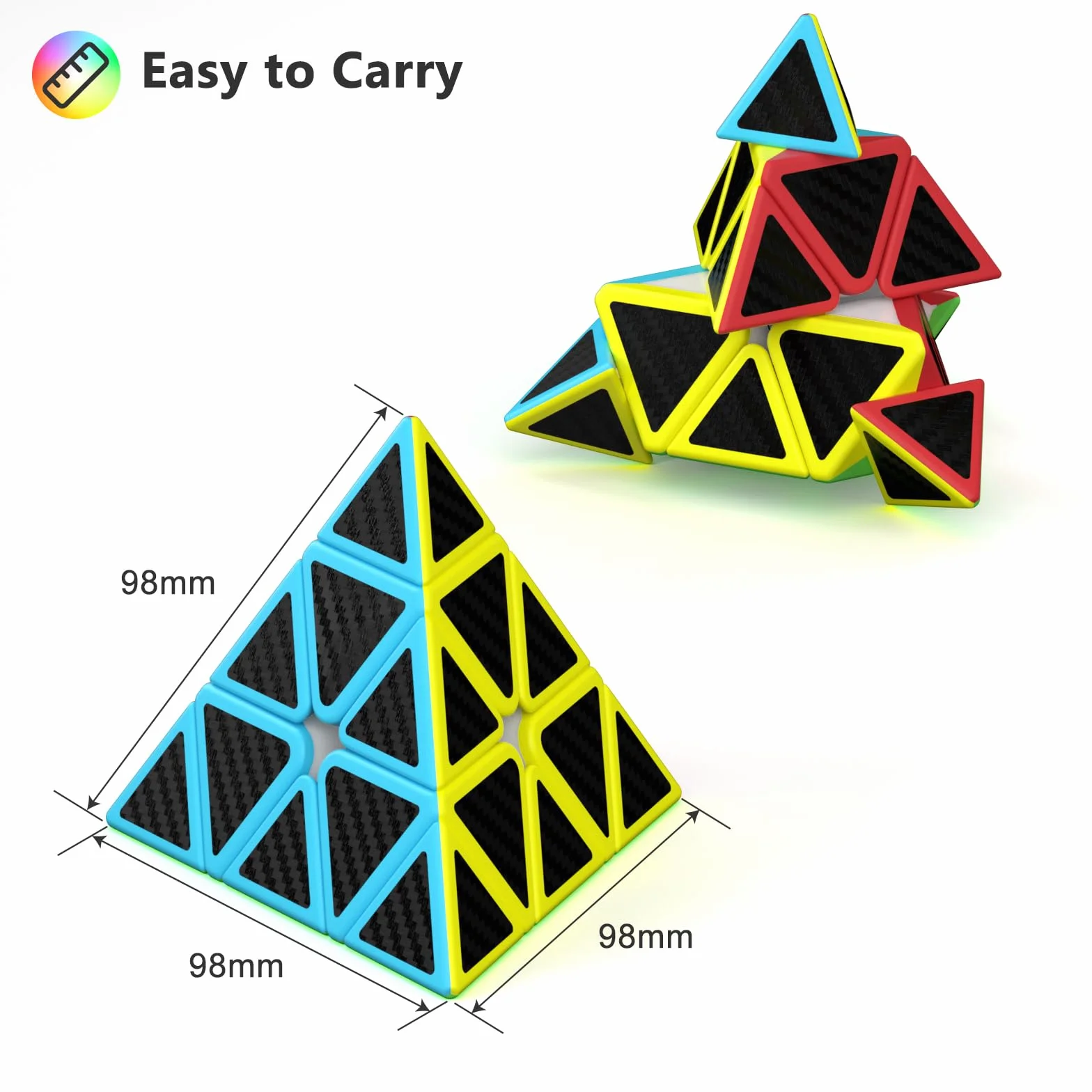 Vdealen Speed Cubo Magico Piramide Magic Cube, Liso Pyramid Cubo de Velocidad para Principiantes y Usuarios Avanzados, Triangle Cube Regalo para Niños Adolescentes Adultos(Fibra de Carbono)