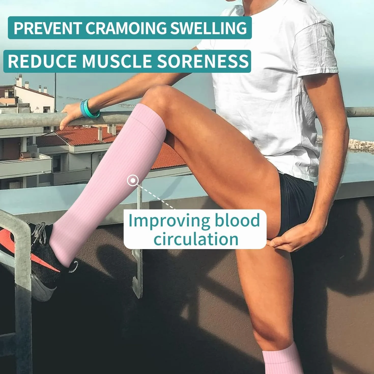 DRESHOW 4 Pares Calcetines de Compresión para Atletismo y Running
