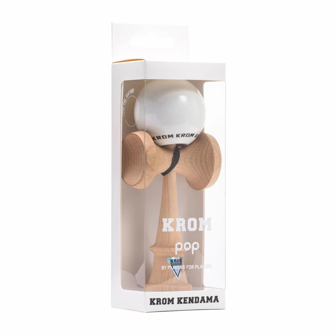 KROM Kendama POP LOL Blanco – de madera de haya certificada – Madera de alta calidad – Para principiantes y profesionales – Pack : cuerda de repuesto + pegatinas