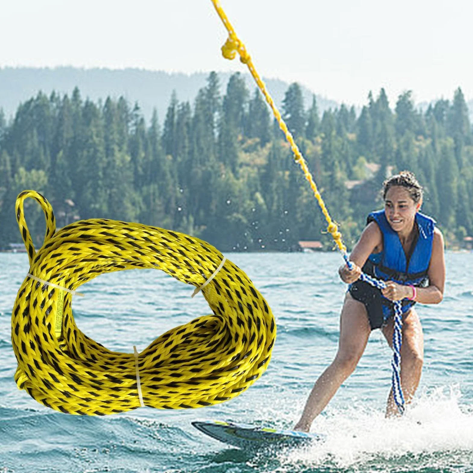 Cuerda De Esquí Acuático Flotante 75 Pies para Wakeboard Resistente
