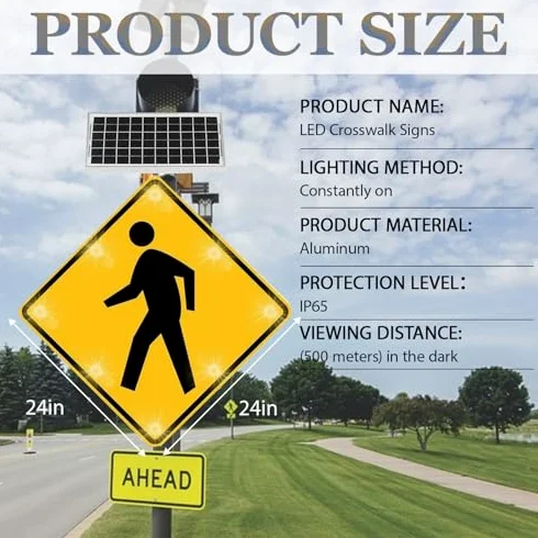 Semáforo LED, señal solar de cruce de peatones, advertencia de tráfico parpadeante para aceras y carreteras, aluminio duradero resistente a la intemperie, paquete de 2, sistema de alerta de seguridad
