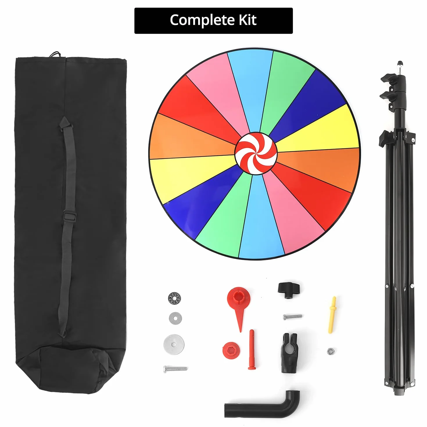 QWORK Juego de Ruleta de la Fortuna 50 cm, Borrado en Seco, 14 Ranuras, Trípode Ajustable 90-150 cm
