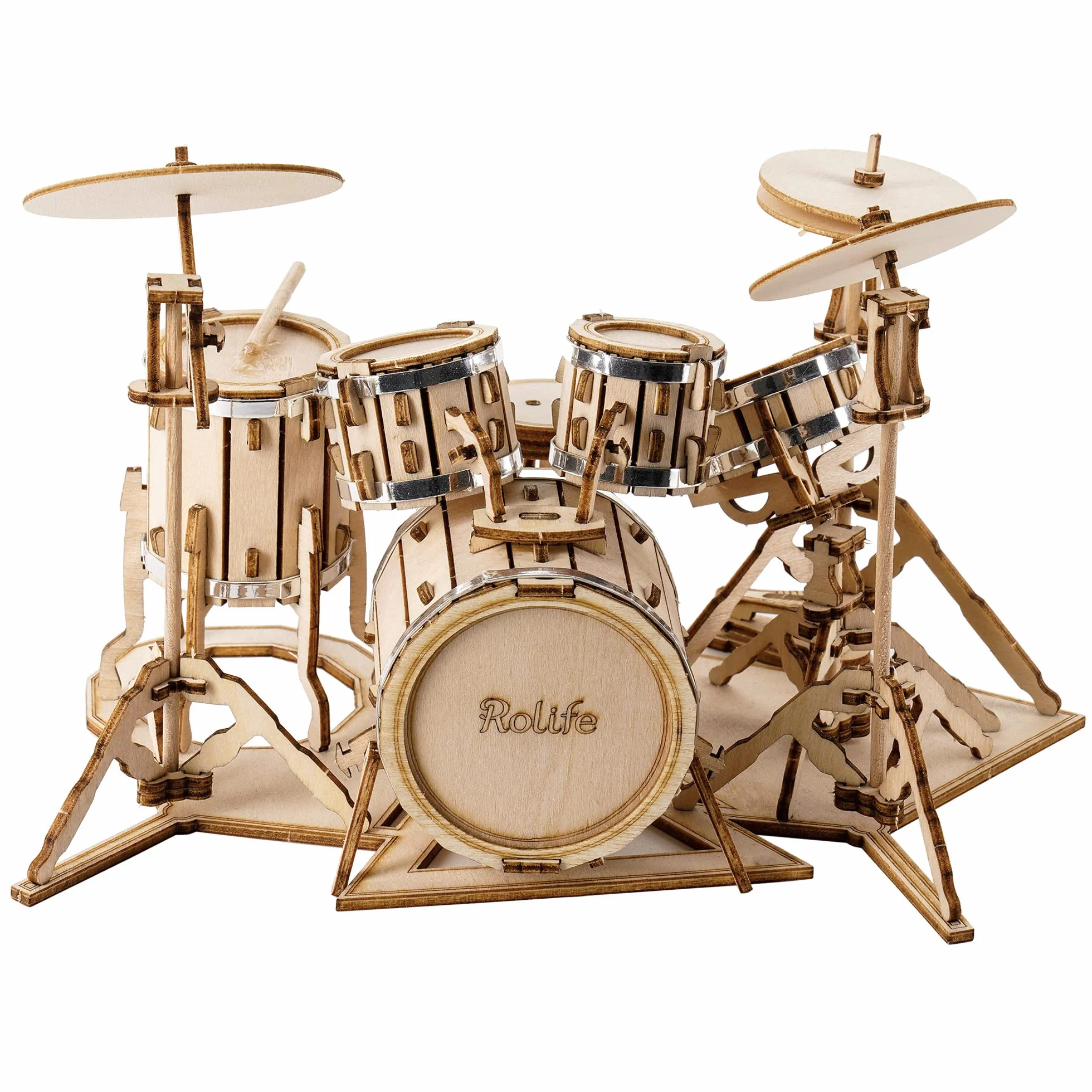 Rolife Puzzle 3D Madera Antiguo Maquetas para Montar Adultos Instrumento Musical Kit de batería