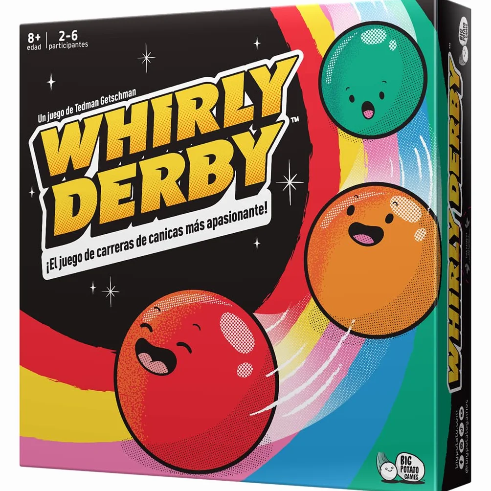 Big Potato Games Whirly Derby, ¡El Juego de Carreras de canicas más apasionante!, Juego de Mesa, A Partir de 8 Años, De 2 a 6 Jugadores, 30 Minutos por Partida, Español