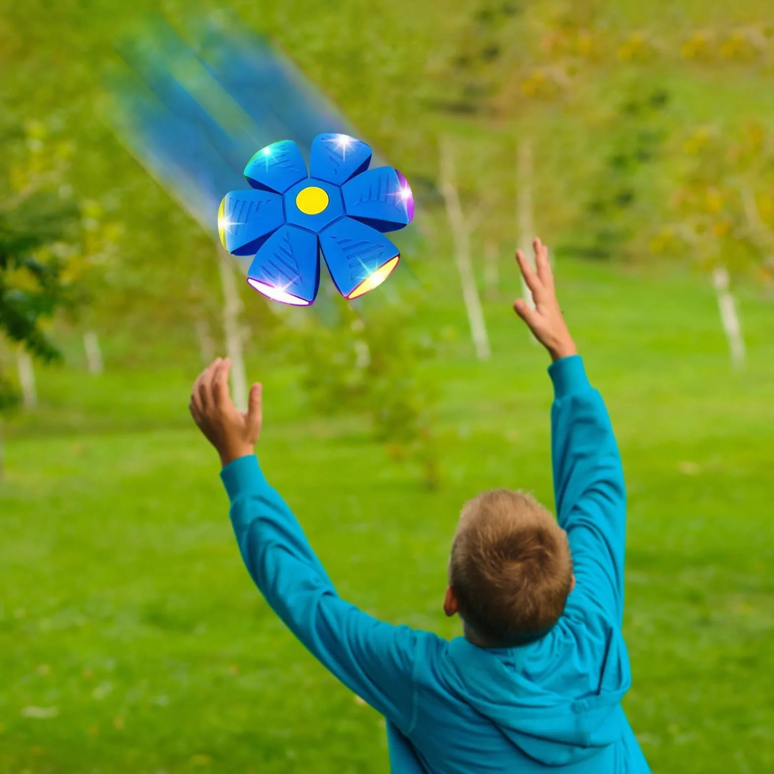 Pelota Saltarina Niños Gracioso Metaball Mágico, Platillo Volador Magic Metaball con 6 Luces, Children's Bouncing Ball para Interacción Entre Padres E Hijos (A01-Rojo(Versión con Seis Luces))