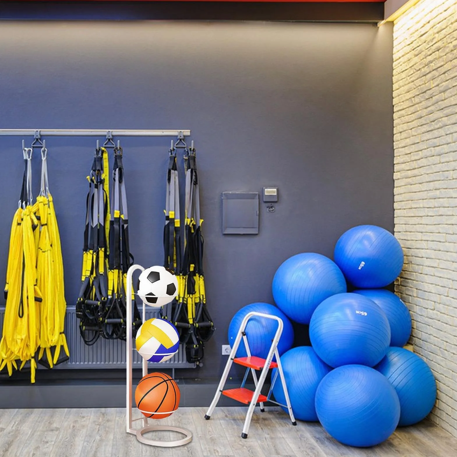 Estante Almacenaje Vertical Para Balones De Fútbol Baloncesto Rugby Hierro Fundido Multicapa