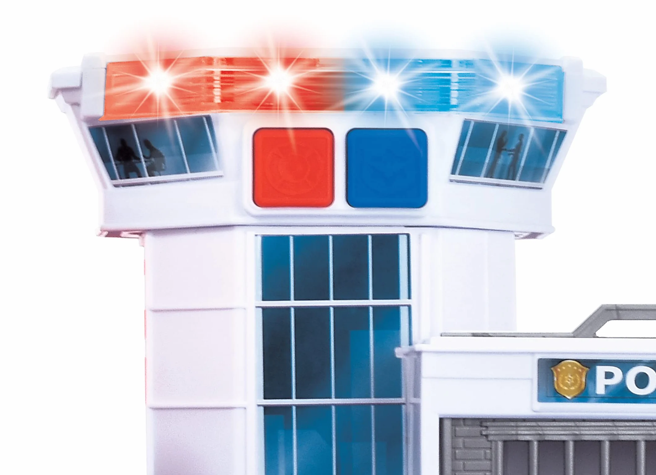 Dickie Toys Aparcamiento de Bomberos y policía con 2 Coches de Juguete con Elevador, luz Azul, Sirena, función de Fuego, para niños a Partir de 3 años