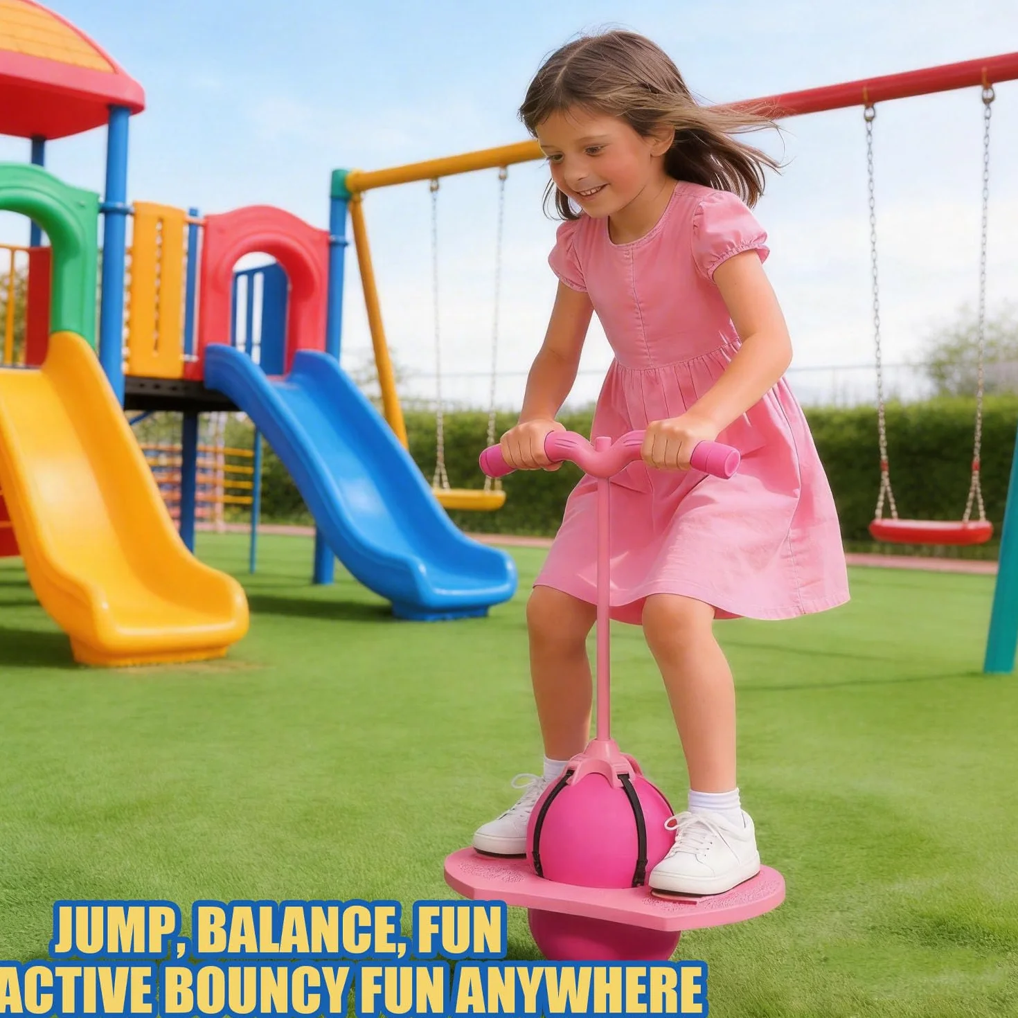 Pelota De Equilibrio Saltarín, Divertida Equilibrio Saltar Pelotas Juguete,, Pelota Saltarina con Mango, Base Antideslizante, Juguete Interior & Exterior, Deporte y Fitness para Niños y Adultos (Rosa)