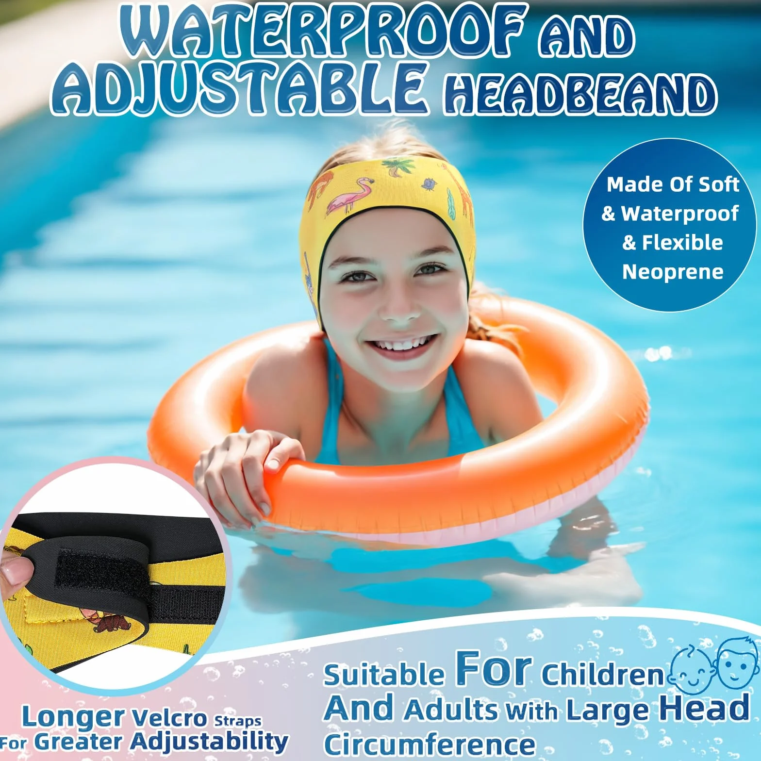 Diadema de Natación Impermeable, 2 Pares Tapones Oídos con Banda Neopreno Ajustable Antideslizante para Nadar Surf Bucear