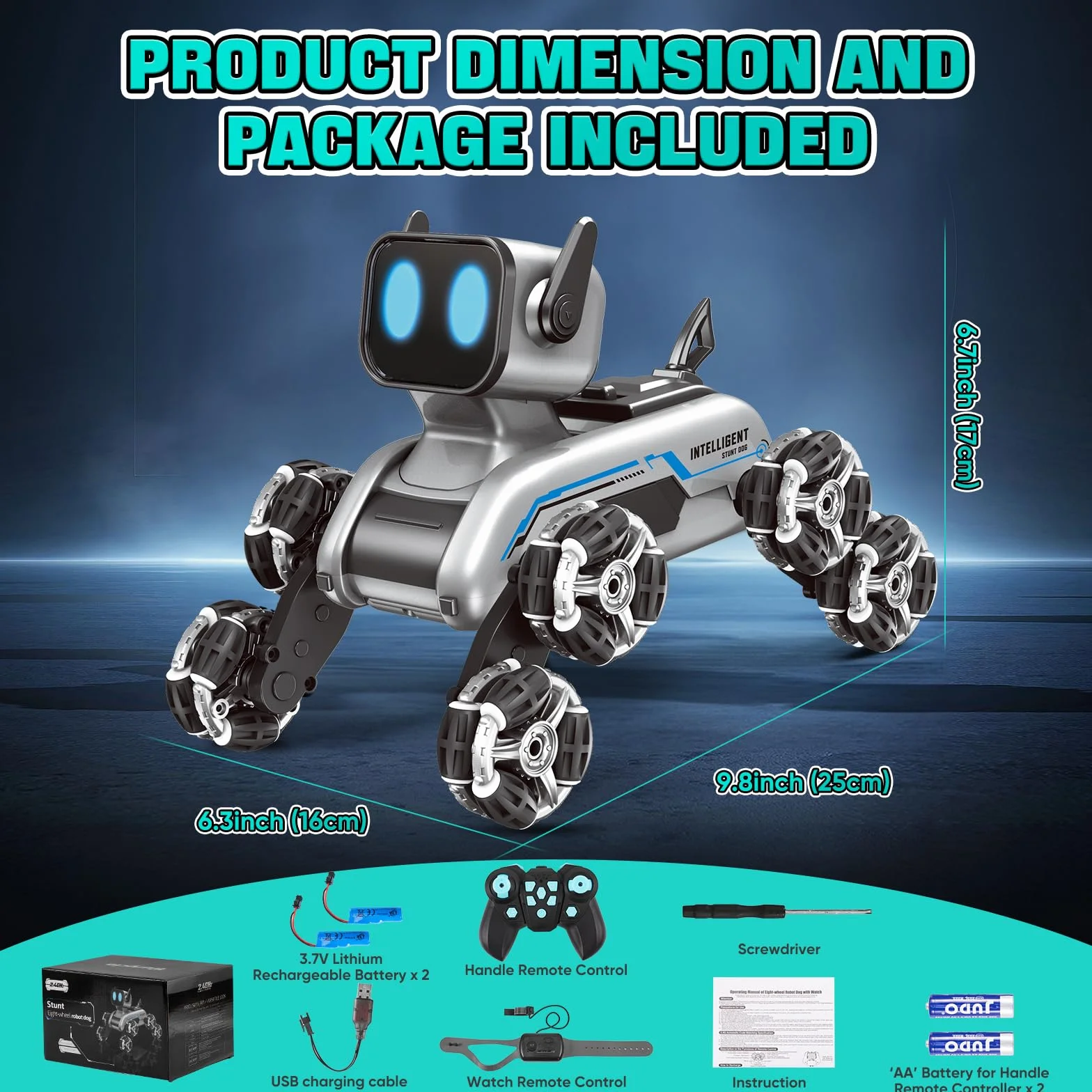 Robot Perro de Juguete con Control Remoto, Coche RC 8WD con Detección de Gestos, Música y Luces, Niños de 6 7 8 9 10 11 12 Años