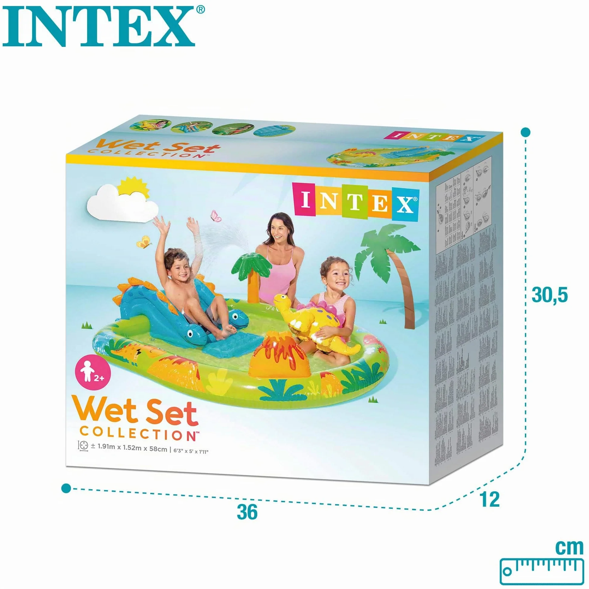 INTEX Piscina infantil hinchable con dispersor de agua y tobogán dinosaurio