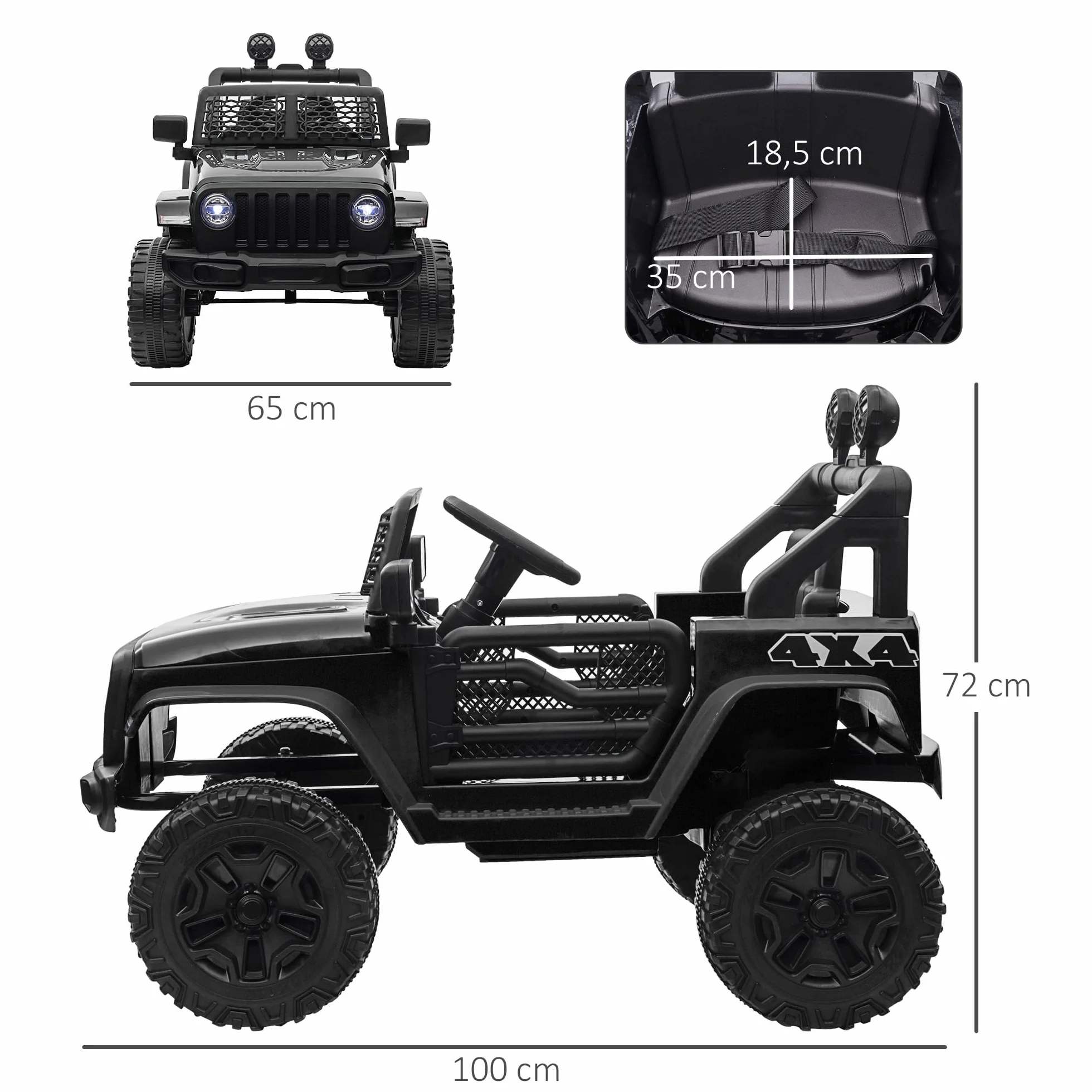 HOMCOM Coche Eléctrico para Niños 12V, Vehículo Todoterreno con 2 Motores, Control Remoto 2,4G, Negro