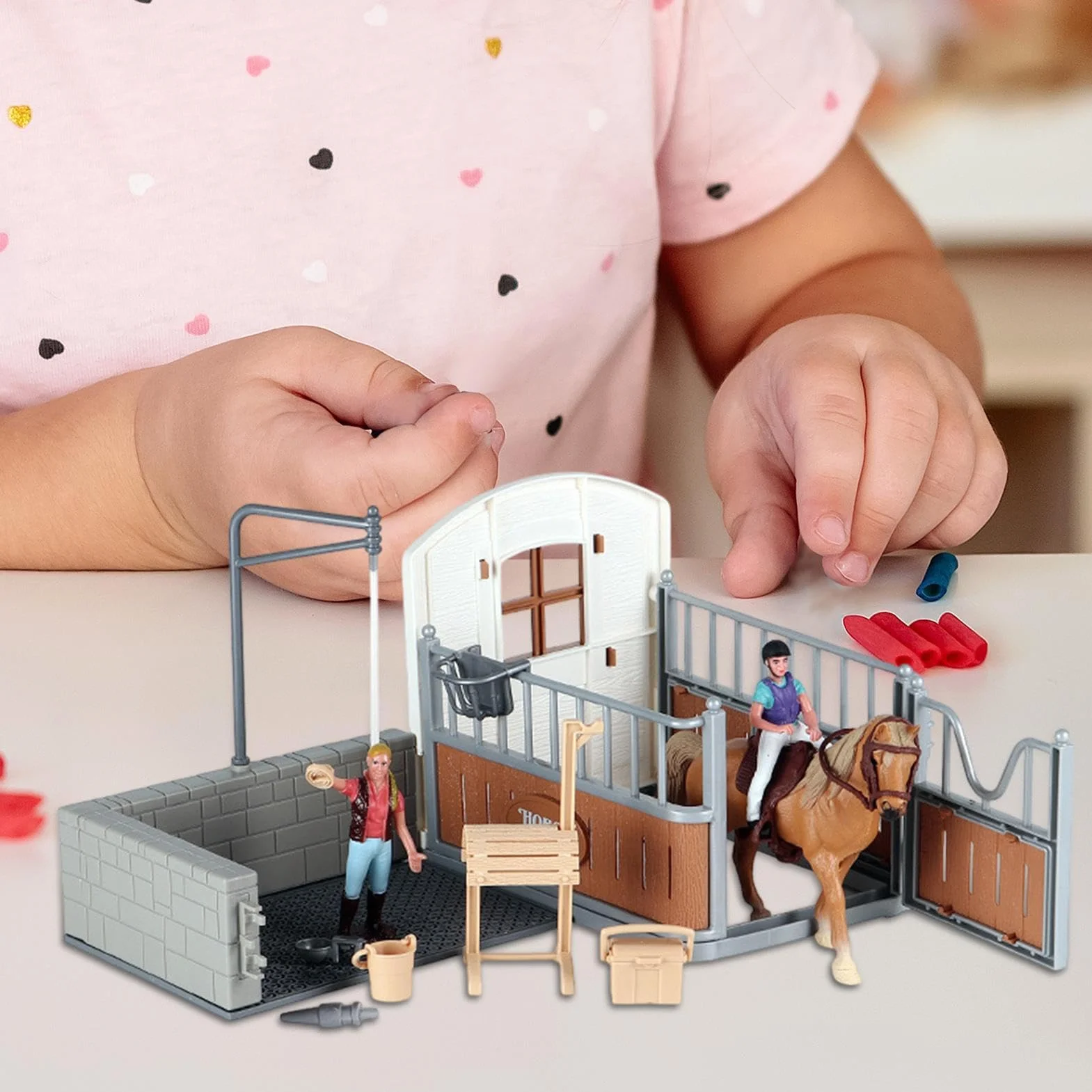 Genérico Juego Estable de Caballos, Modelo Estable de Caballos | Juguetes de Granero Animal de Granja para niñas para niños, Juguetes de Juego de simulacro de simulación para la Pascua, Día del Niño,