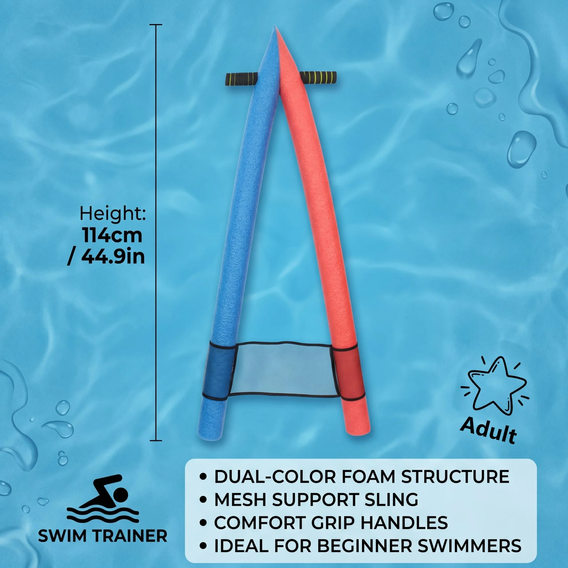 Tabla de natación Jumbo Pool Noodle en Forma de A para Adultos con Bolsa de Malla (Color Aleatorio)