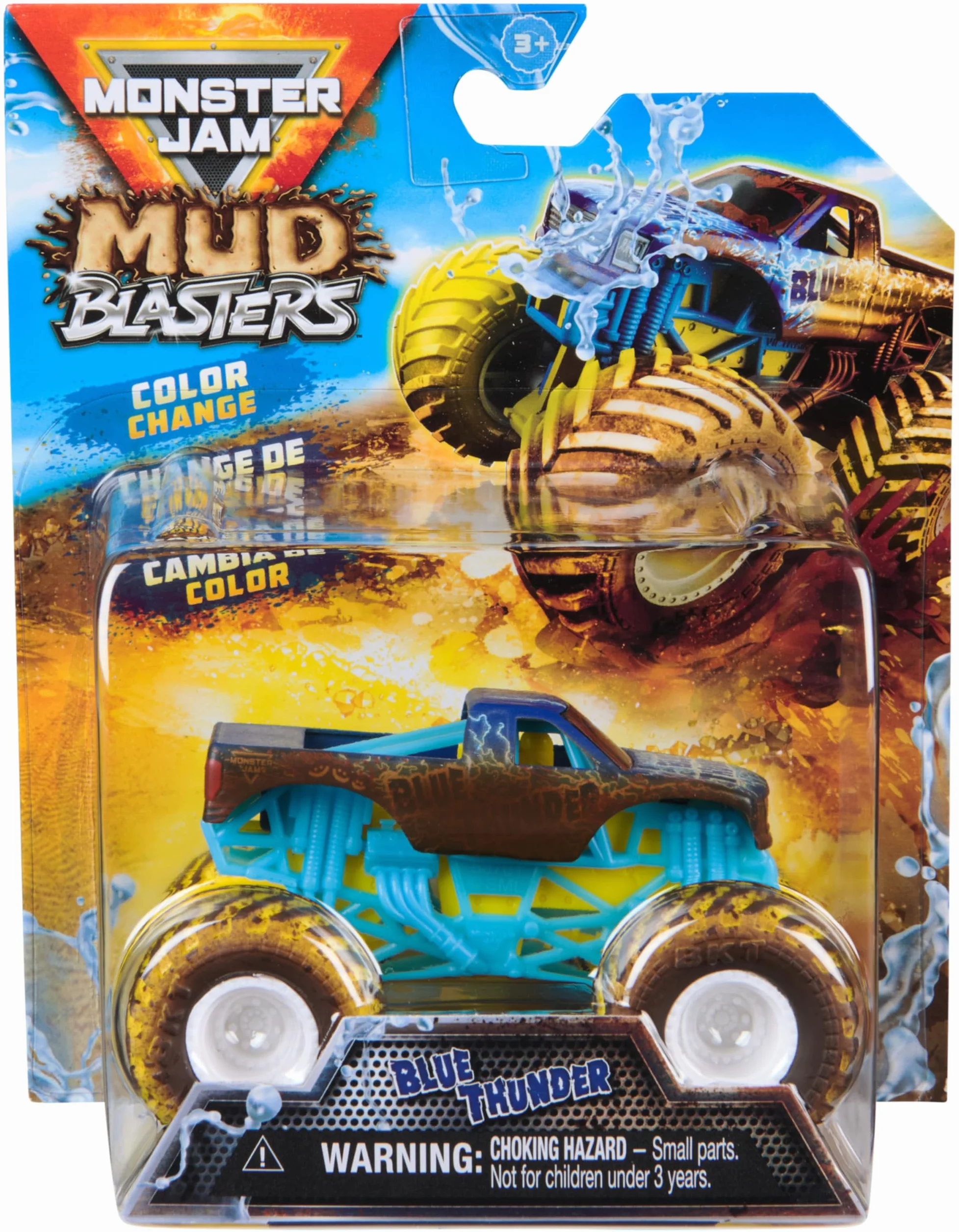 Monster Jam - Coche Monster Truck MUD Blasters DE Metal Escala 1:64, Cambia DE Color - Modelo Aleatorio - Camiones de Juguetes para Niños - Juguetes Niños 3 años +