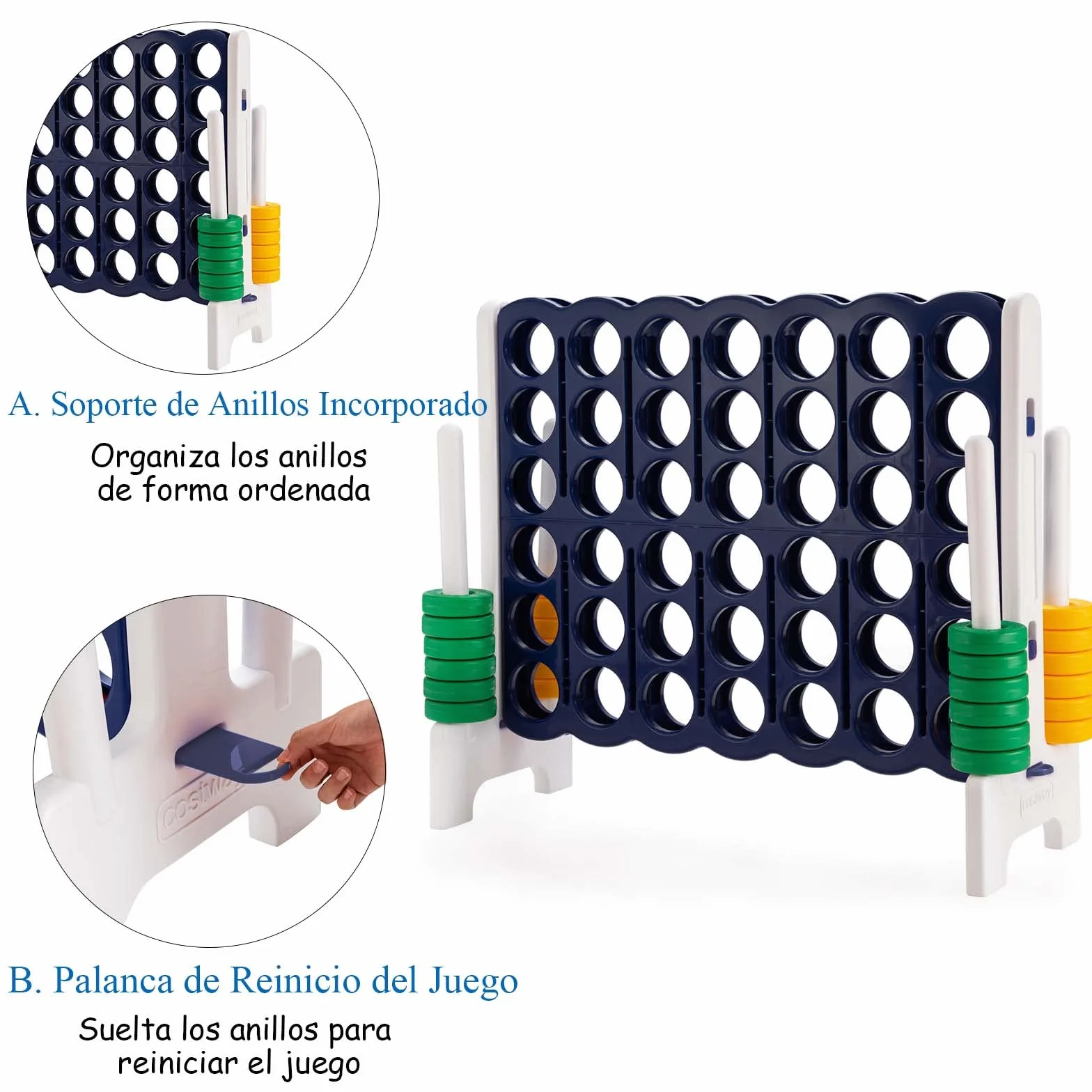 COSTWAY Juego Gigante 4 en Raya, 42 Anillos con Deslizamiento Rápido (Azul)