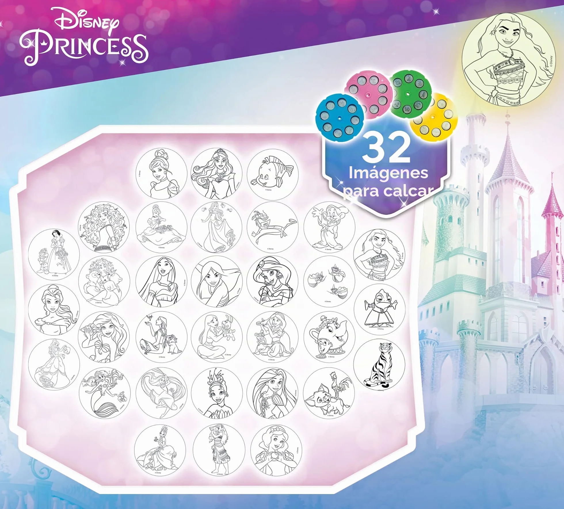 Lisciani Giochi - Escuela de dibujo con proyector de PRINCESAS DISNEY - Para niños a partir de 3 años - Aprende a dibujar con modelos proyectados - Incluye modelos, papel y lápices - Juego creativo
