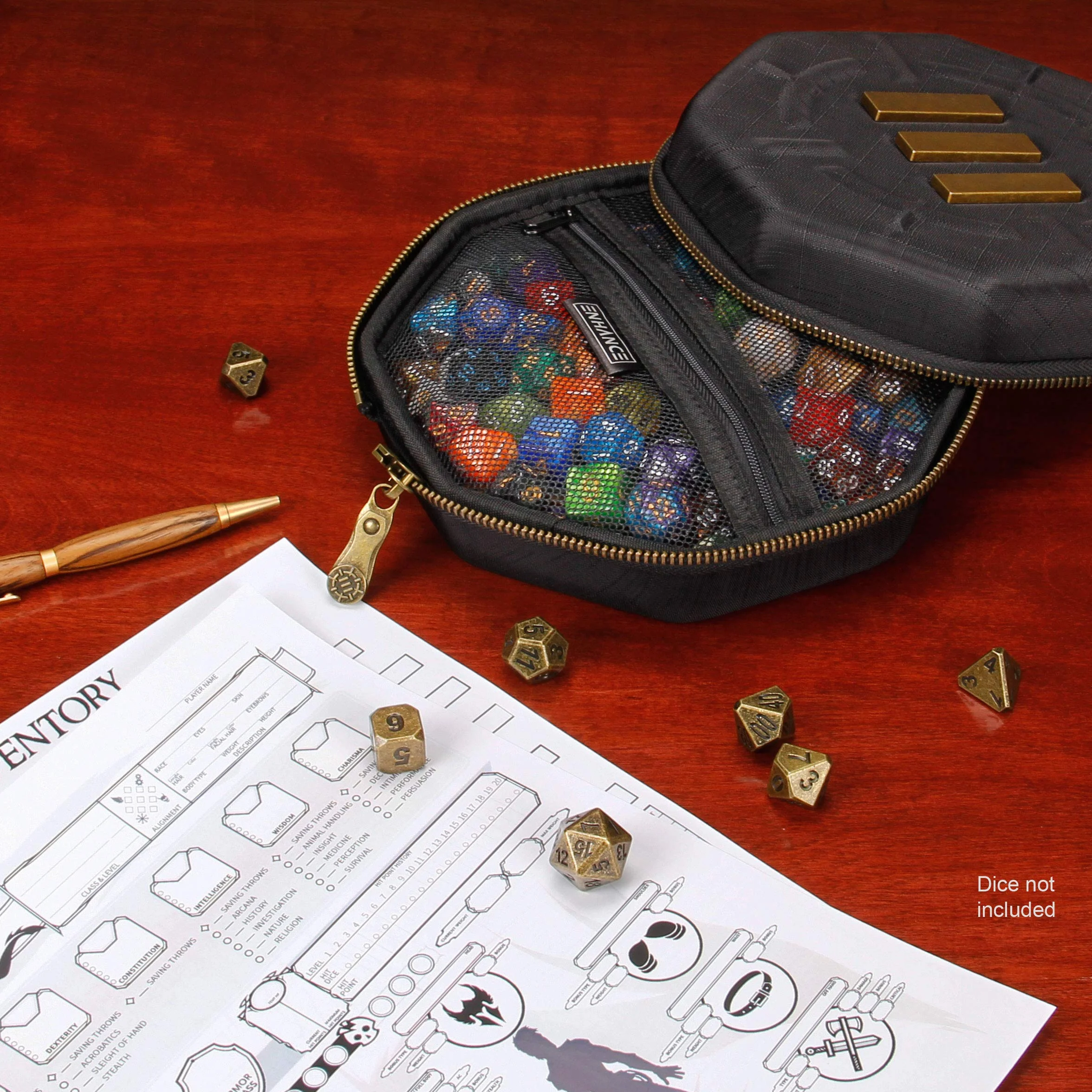 ENHANCE Caja de Dados para Juegos de Mesa - Contenedor de Almacenamiento para hasta 150 Dados RPG - Diseño Protector Resistente con Interior Suave