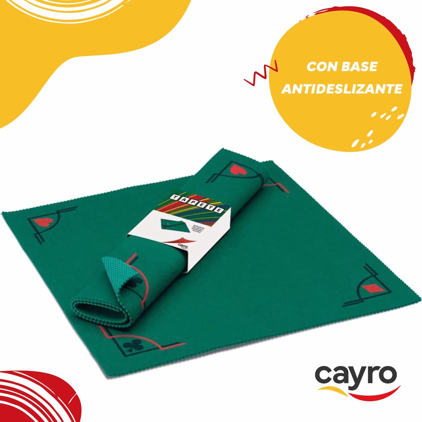 Cayro - Tapete con Base Antideslizante - 50 x 50 cm - Accesorio para Juegos de Mesa - Ideal para Póker, Cartas o Dados - hasta 4 Jugadores - Verde