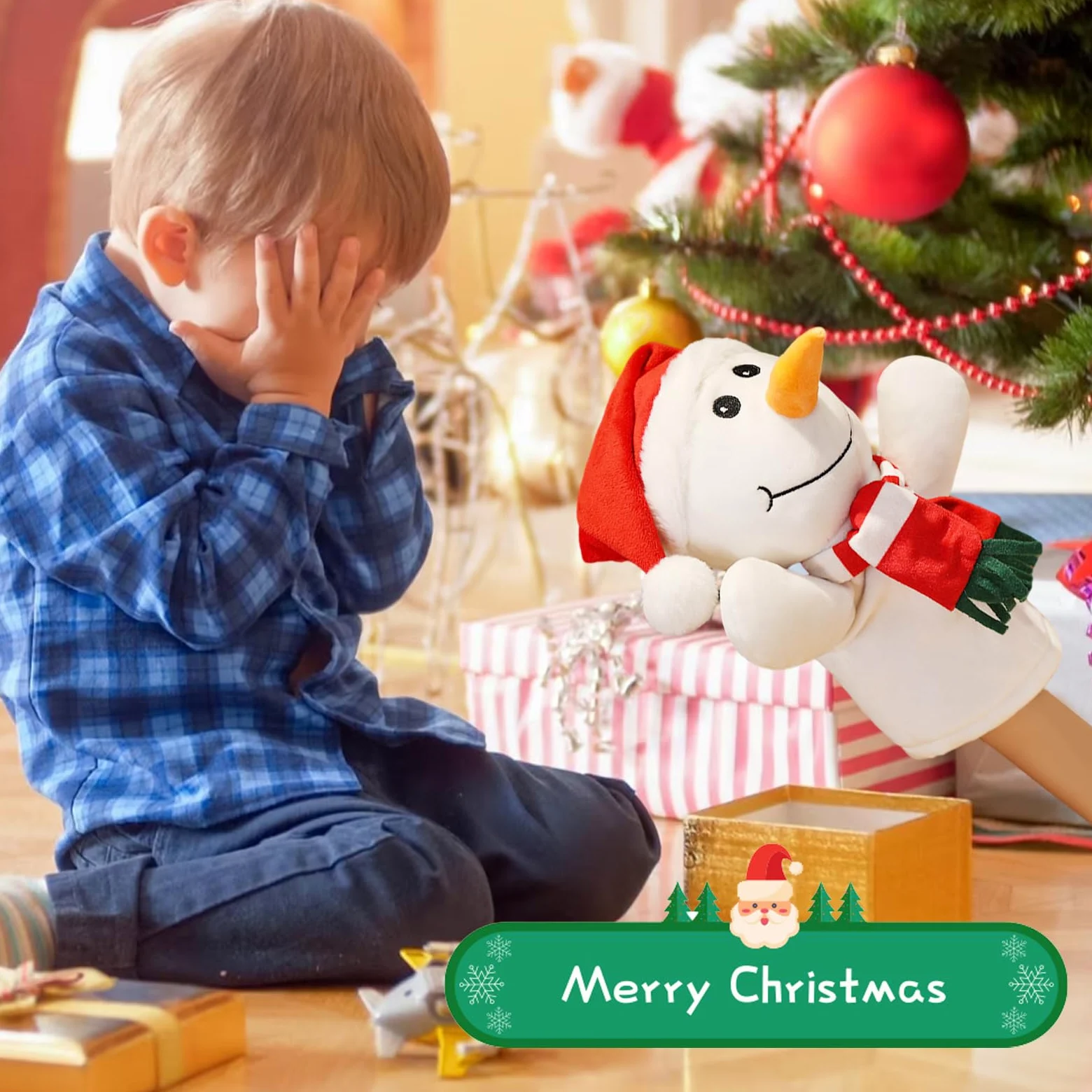 Marioneta De Mano De Navidad,Biluer 1PCS Dibujos Animados Papá Noel Marioneta de Mano 30CM Marioneta de Peluche de Navidad Niños Adecuado para Contar Historias y Juegos de rol