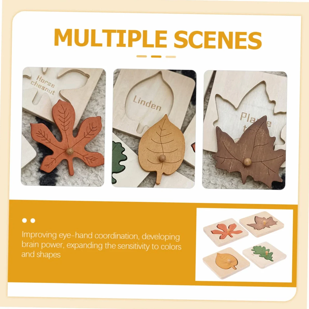 Ibasenice Montessori Puzzle de Madera 4 Piezas Hoja Otoño Juguete Educativo Preescolar Rompecabezas Cognitivo Motor
