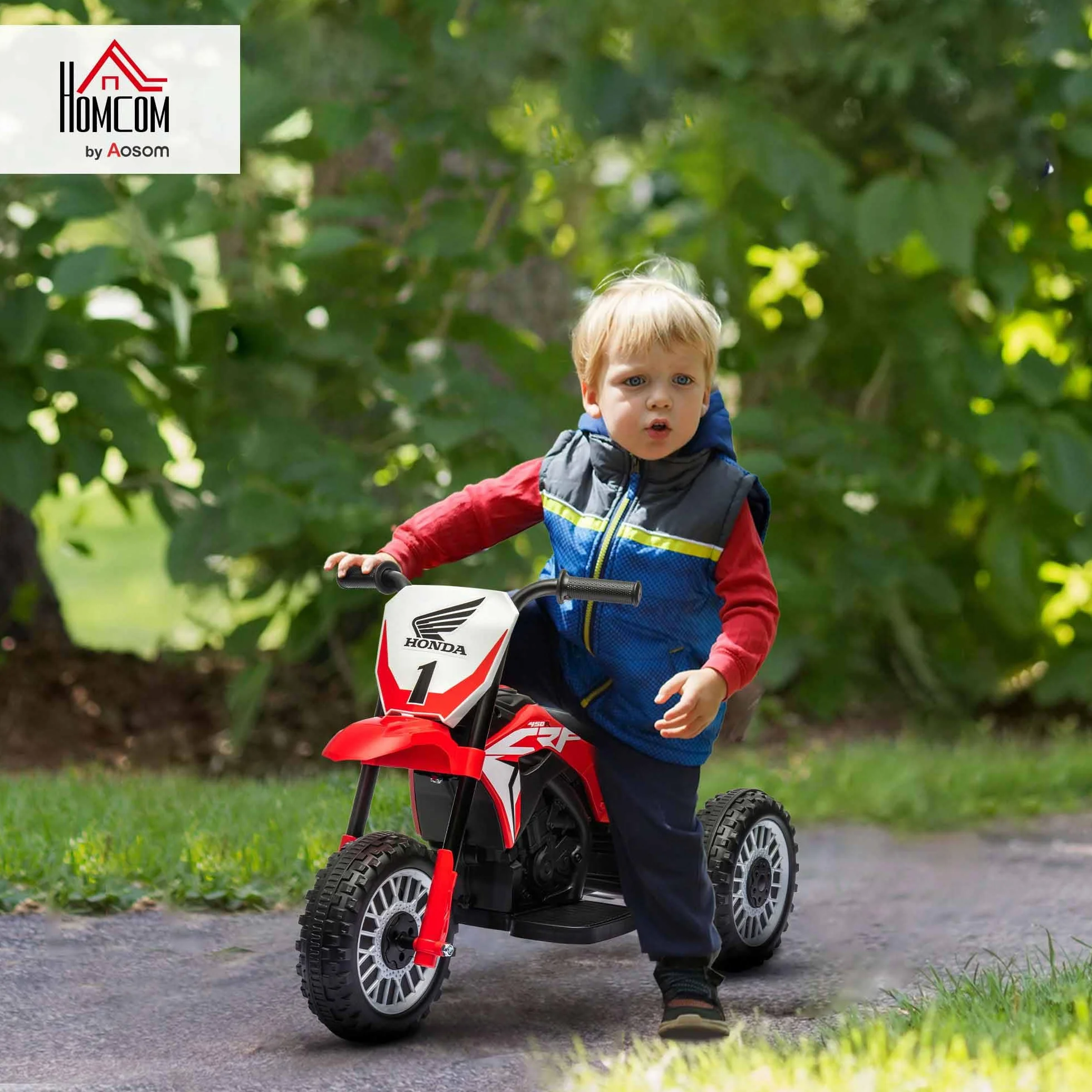 HOMCOM Moto Eléctrica con Licencia Honda CRF450RL para Niños de +18 Meses Motocicleta de Batería 6V con Velocidad 3 km/h Bocina y Sonido de Arranque Carga 25 kg 71x40,5x43,5 cm Rojo