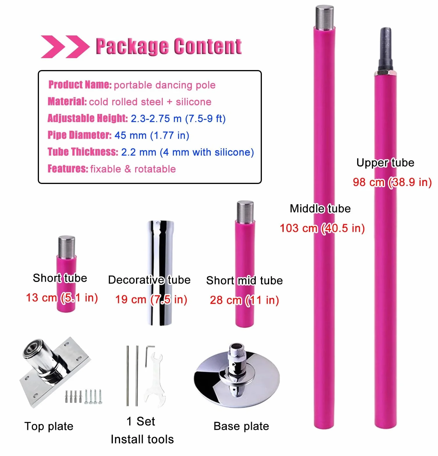 Barra Pole Dance Silicona Premium 7,5-12,3 Pies para Entrenamiento Cuerpo Completo