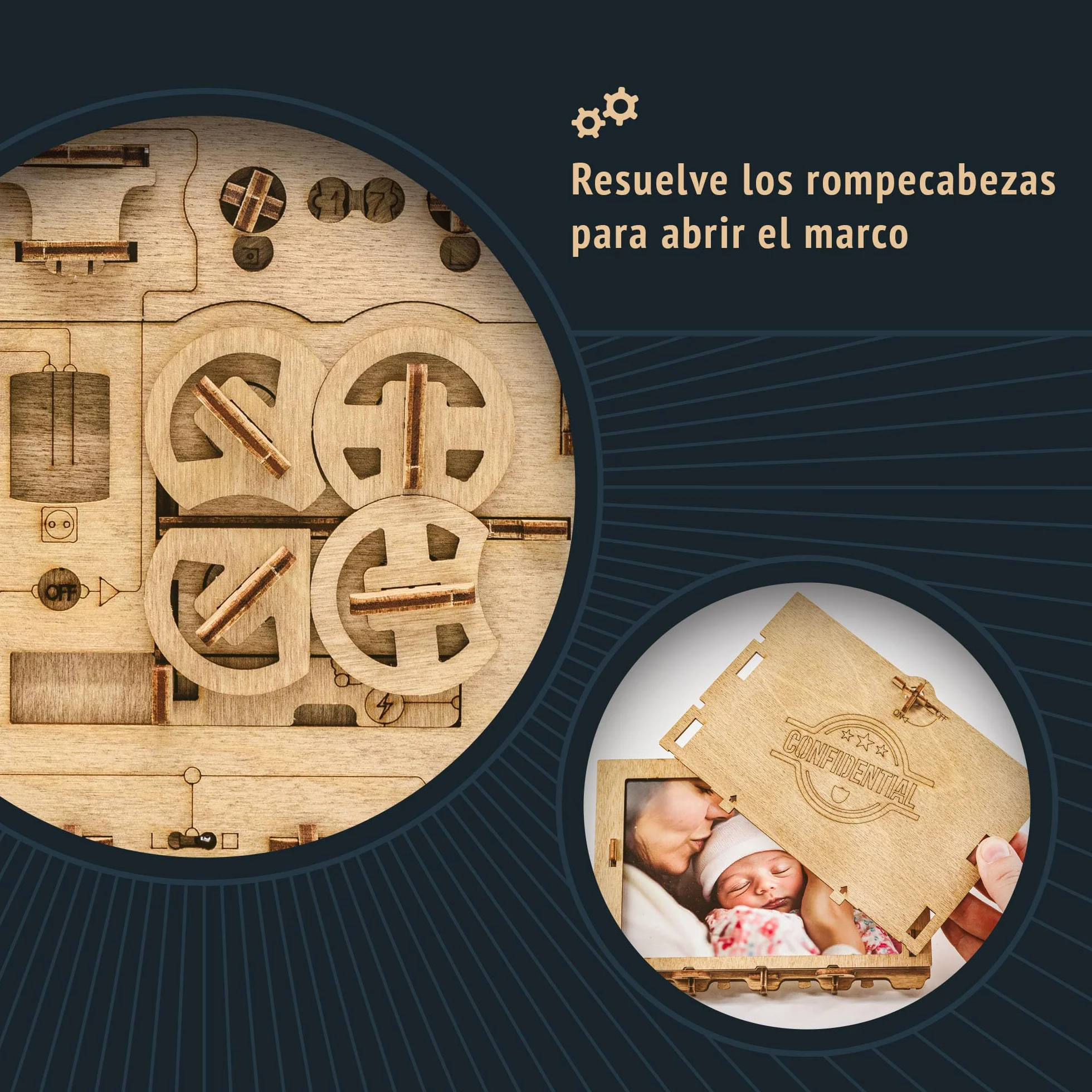 iDventure Clueframe – Marco de Fotos Secreto Caja rompecabeza – Juego de Escape Room – Caja Personalizada - Puzzle 3D de Madera - Regalos Originales