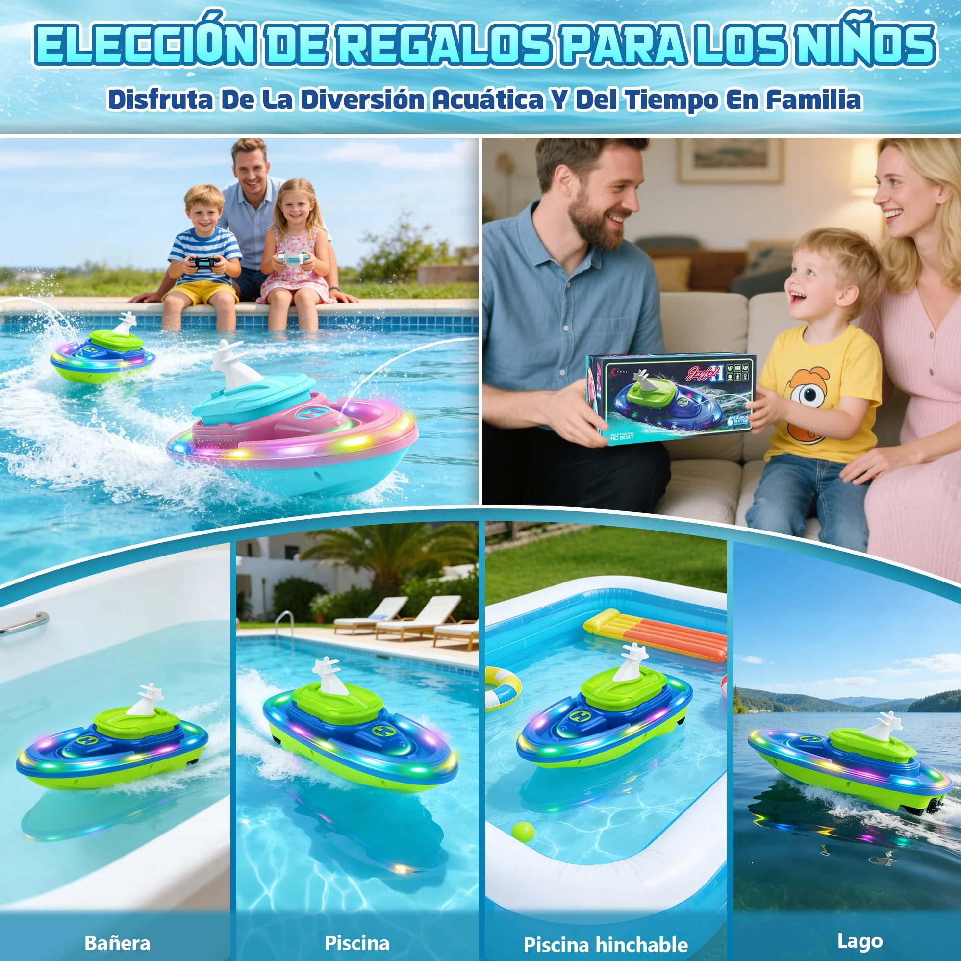 FORMIZON Submarino Teledirigido, Barco Teledirigido con Pulverizador de Agua, Barco RC con Luces y Resistentes al Agua Lancha Teledirigida Niños con Función de Piloto Automático (Azul)