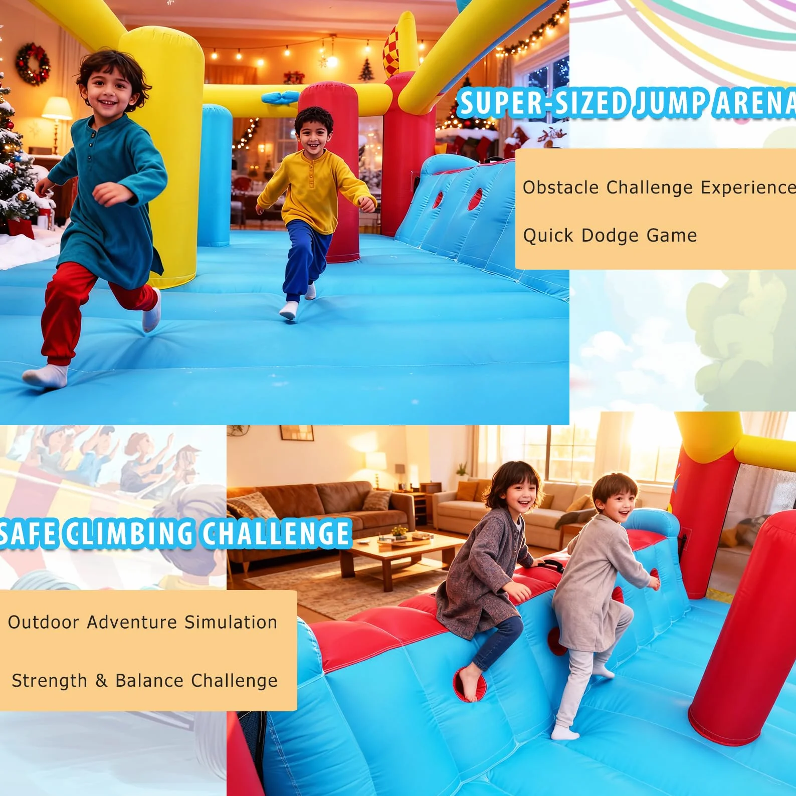 AKEYDIY Gran Casa de Rebote Inflable para Niños Grandes, Casa Hinchable con Tobogán Extra Ancho/Temas de Carreras de Escalada para Centro de Juego - Obstáculos de Patio Trasero, Castillo Hinchable