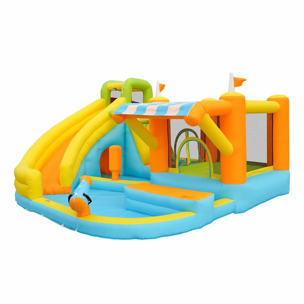 Castillo Hinchable con tobogán acuático y Piscina, Castillo Hinchable de Juegos acuáticos para Exteriores, Parque Infantil acuático con Ventilador, Juguete Hinchable Grande para niños (433x375x165cm)