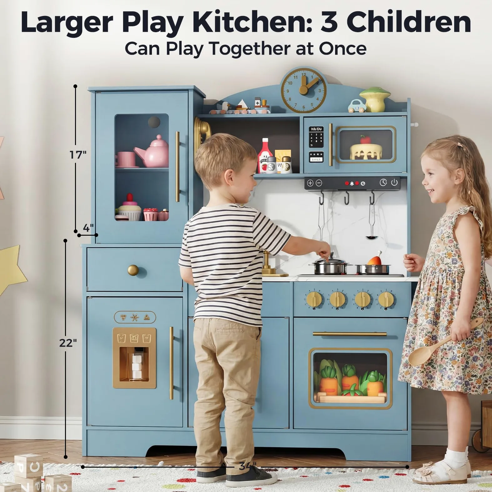 Cocinita Infantil, Cocina Juguete, Cocina Infantil de Madera, Cocina Grande de Imitación con Horno,Microondas y Fregadero,para Niños Desde 3 Años,Cocina de Juguete para Interior/Exterior, 100x86x30cm | Juguete de cocina con juego de cocina, cocina para ni