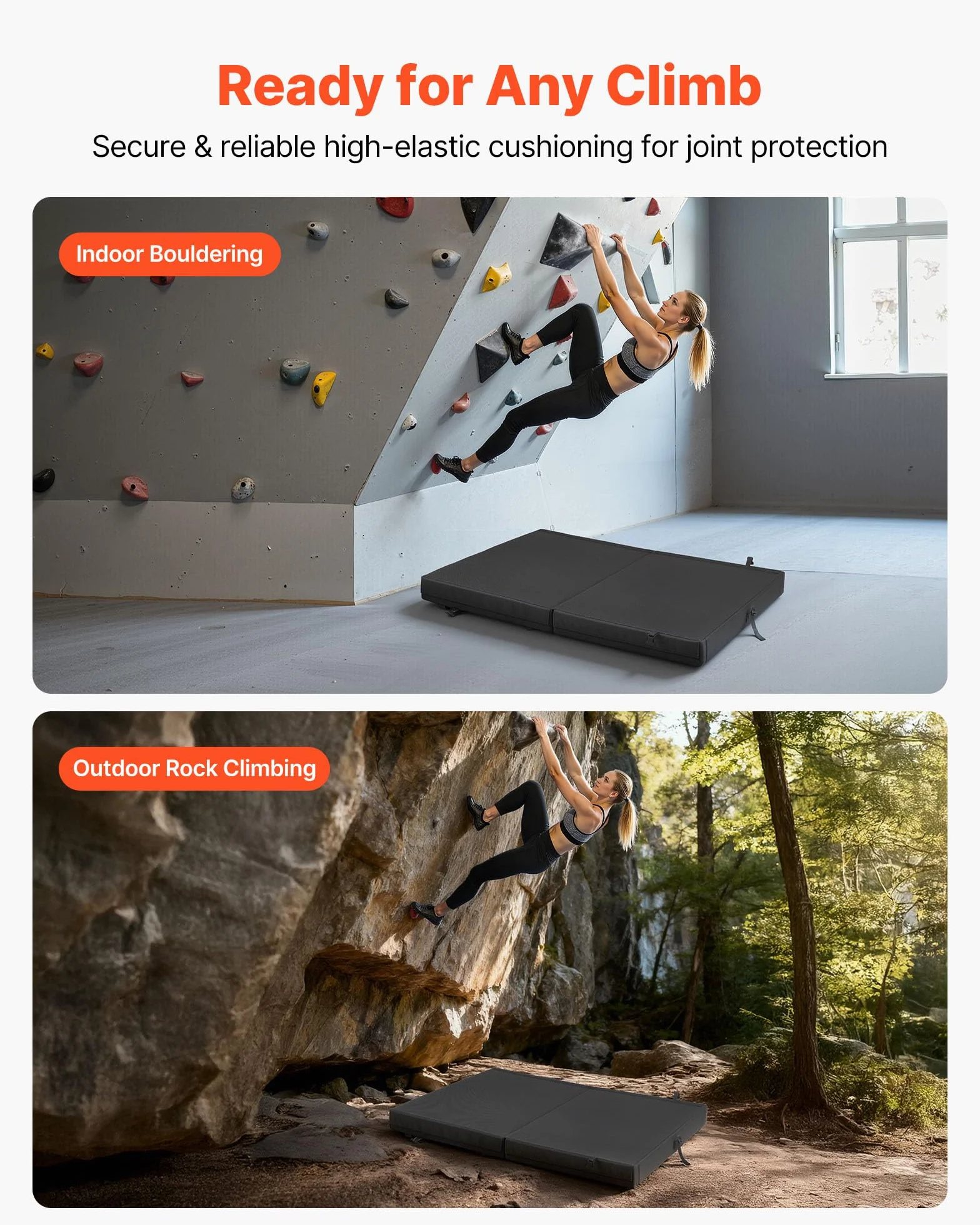 VEVOR Boulder Airpad, Almohadilla de Choque Plegable con Correas Ajustables para Montañismo y Escalada