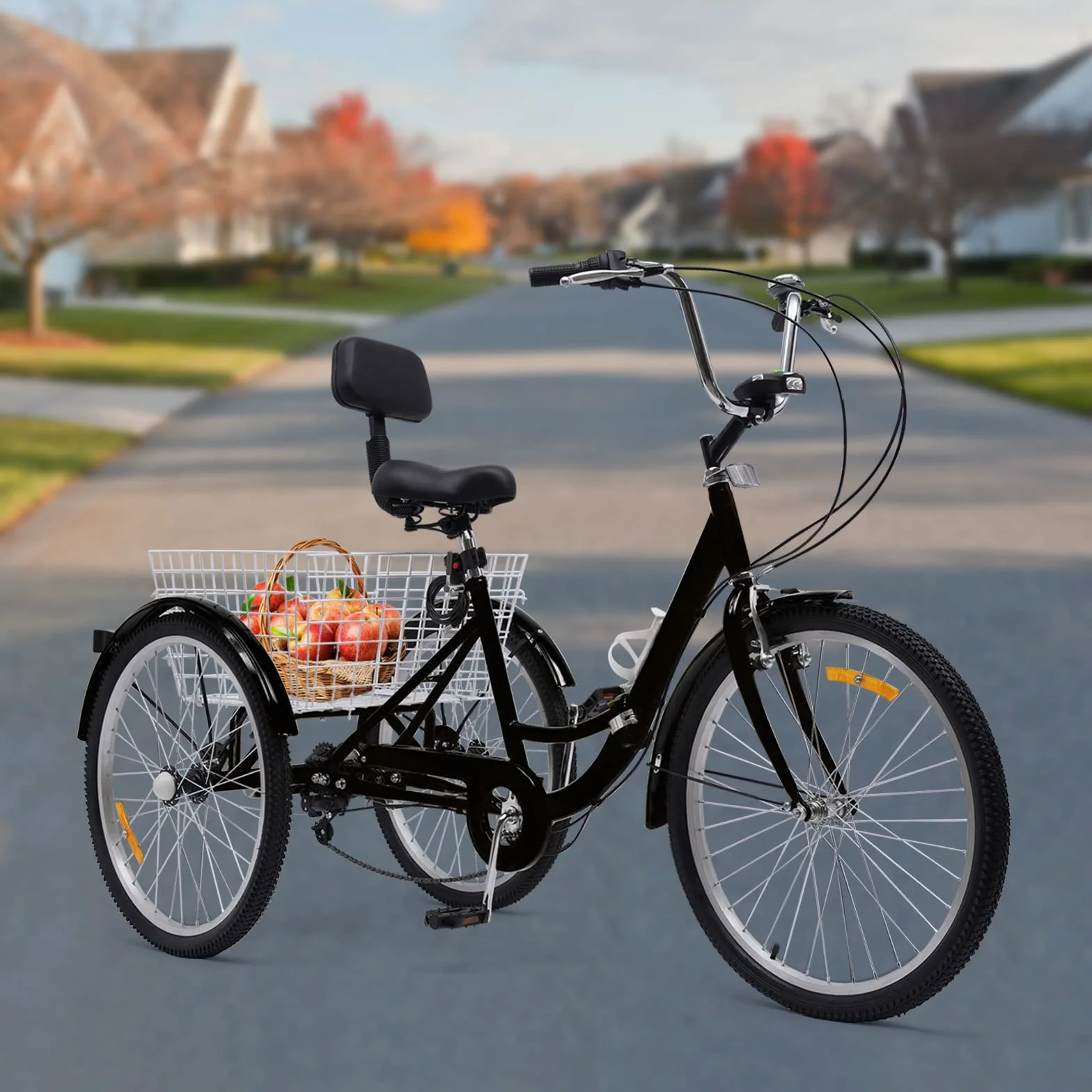 Triciclo plegable para adultos, 24 pulgadas, bicicleta de 3 ruedas, 7 velocidades, con cesta de la compra, triciclo para adultos, personas mayores, mujeres