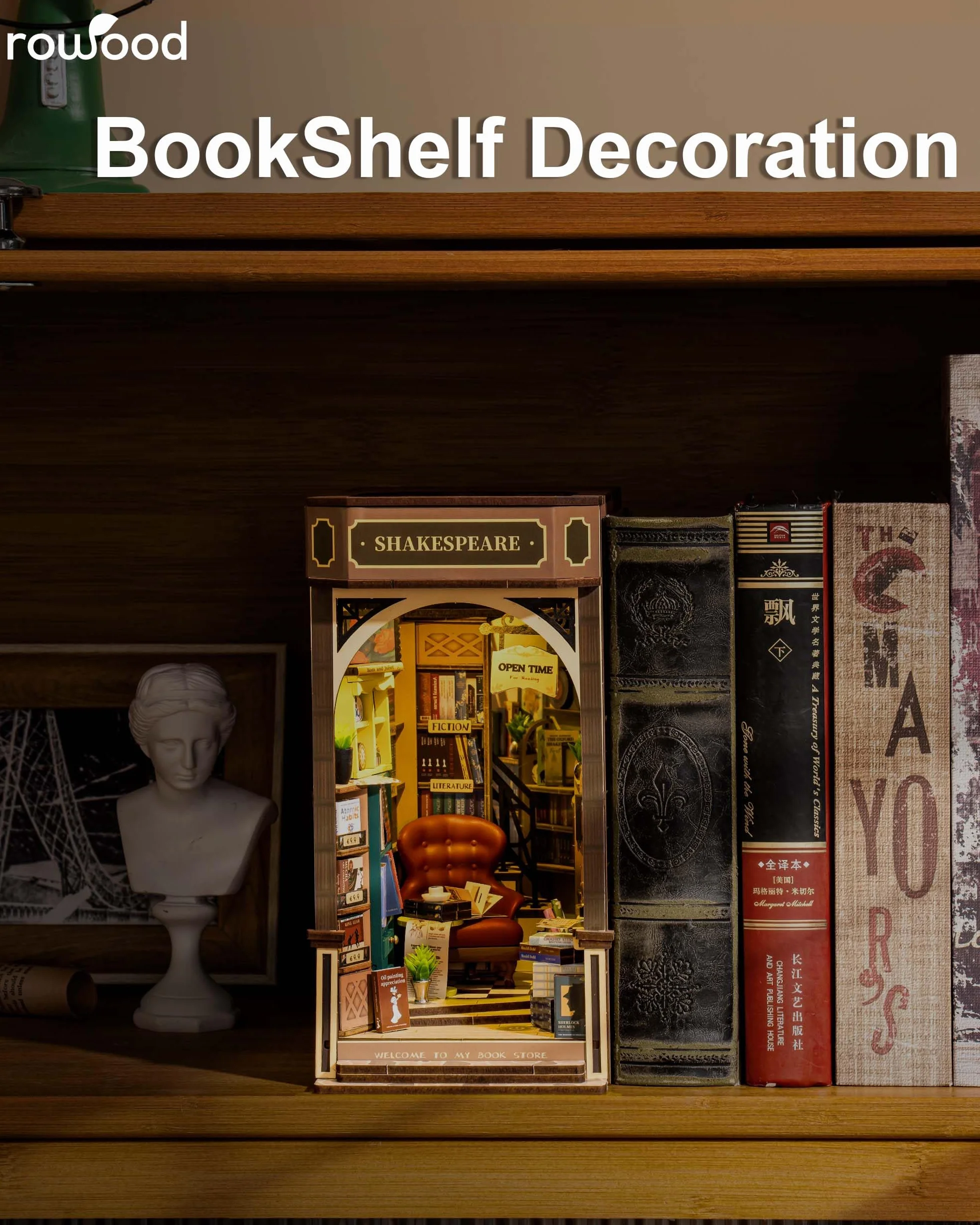 Rolife Book Nook Kit Puzzles 3D Madera para Niños Maquetas para Construir Adultos Casa de Muñecas Madera Kit de Construcción Adultos Niños (Librería)