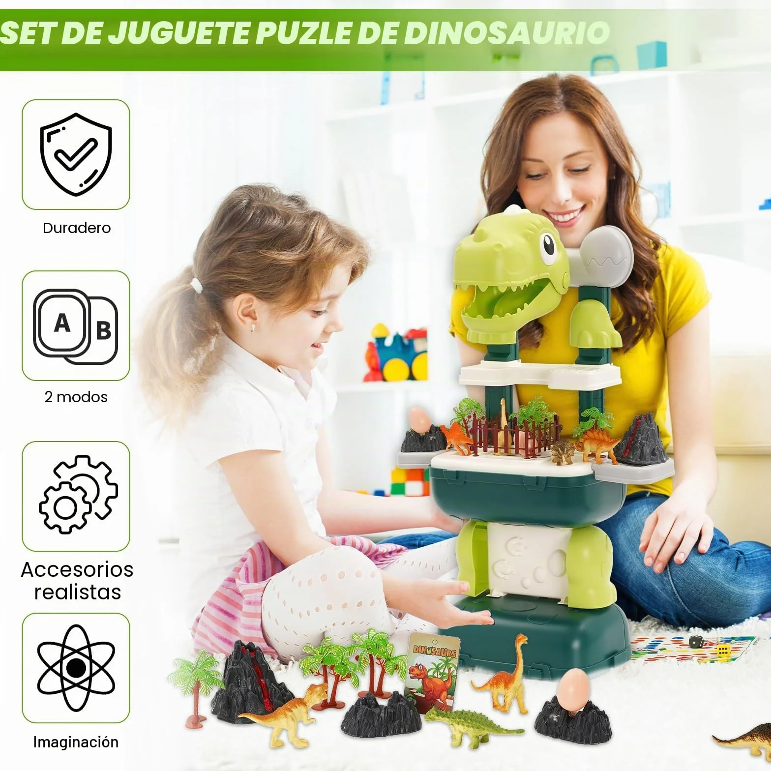 Juguetes de Dinosaurios 22PCS Realistas con Volcán, Huevo y Caja de Almacenamiento para Niños 3-8 Años
