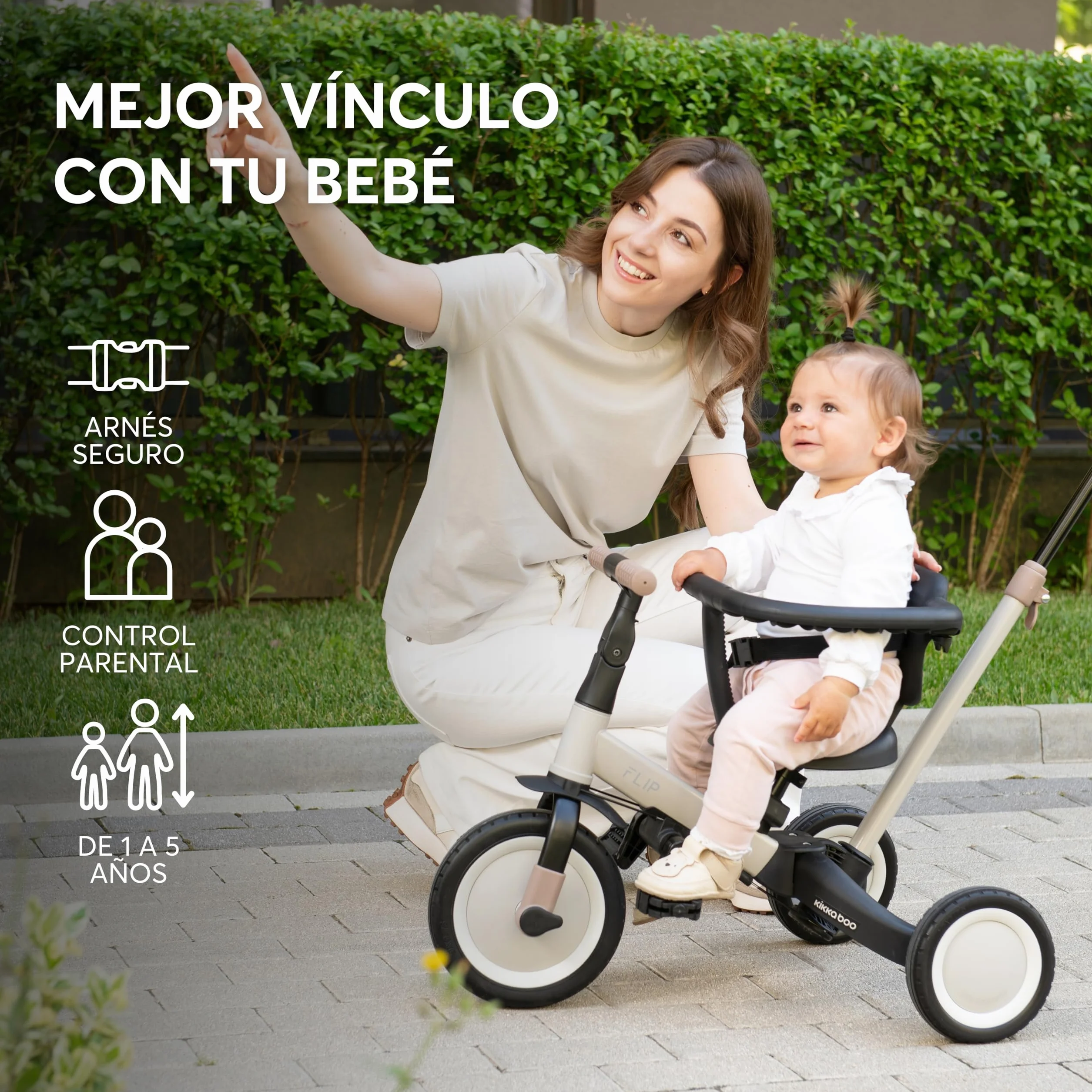 KikkaBoo FLIP, Triciclo Evolutivo de Bebé 5 en 1, Bicicleta con o sin Pedales, Ajustable y Transformable, Verde Militar, Desde 1 Año Hasta 5 Años