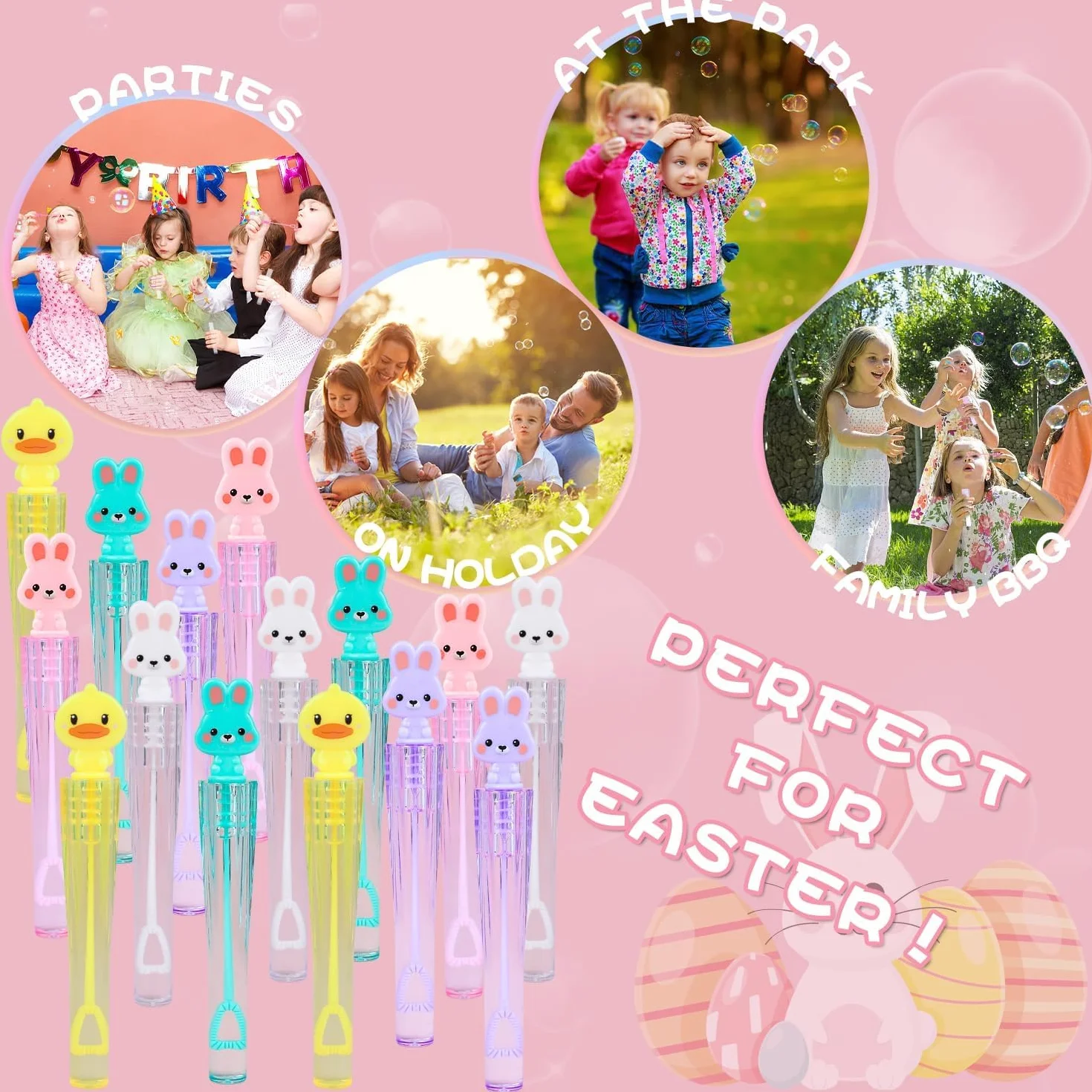 SULOLI 20 Piezas Mini Pompas de Jabón，Palitos de Burbujas de Pascua，Burbuja Varita de Burbujas para Cumpleaños Infantiles, Bodas，Pascua，Exteriores Juguetes para Niños (5 Estilos