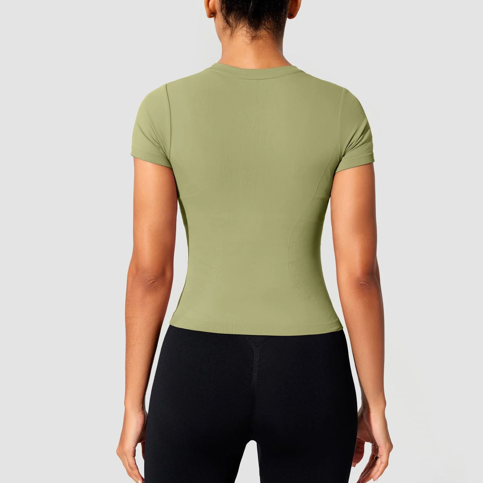 Camiseta Deportiva Mujer Manga Corta Transpirable Secado Rápido Cuello Redondo Top Elástico Yoga Fitness Running