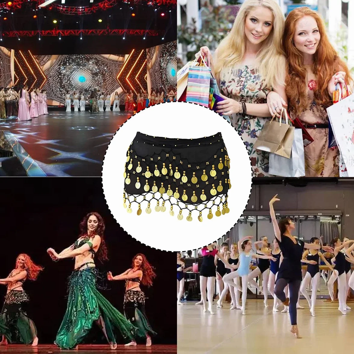 Bufanda de cadera para danza del vientre con 128 monedas de oro SamHeng