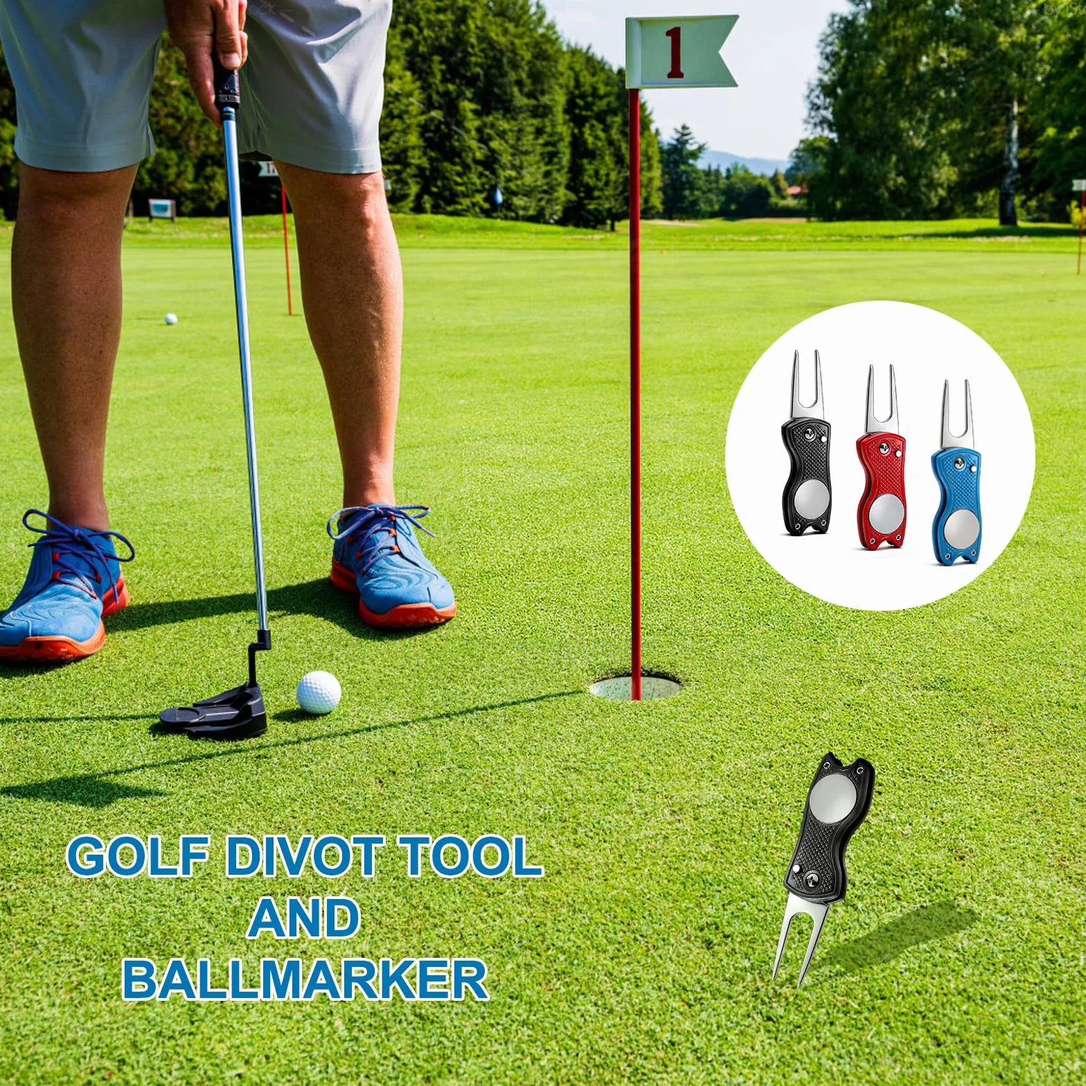 VOSSOT Set de 3 Herramientas Repara Divot Golf Plegables, Accesorios Golf Acero Inoxidable