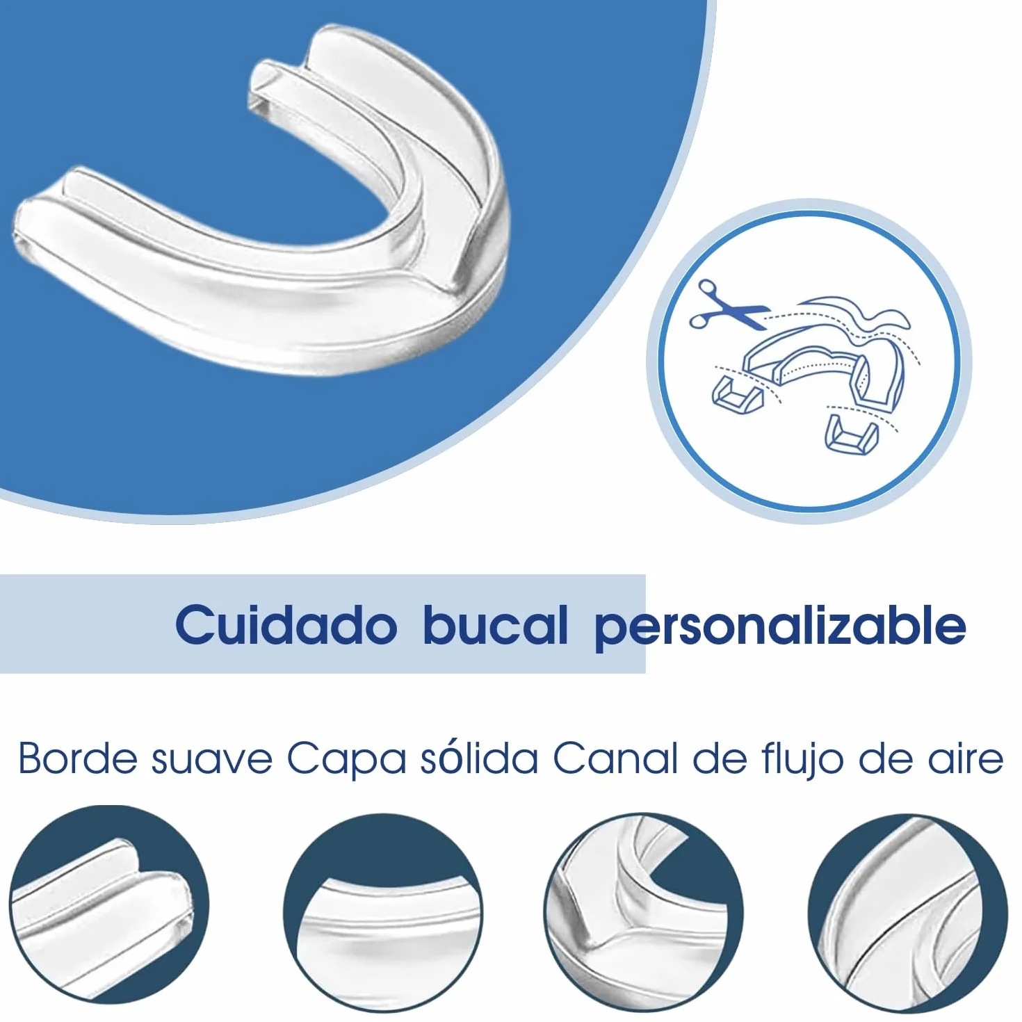 Ferula Descarga Bruxismo 4 Piezas 2 Tamaños, Protector Bucal para Dormir, Ajustable