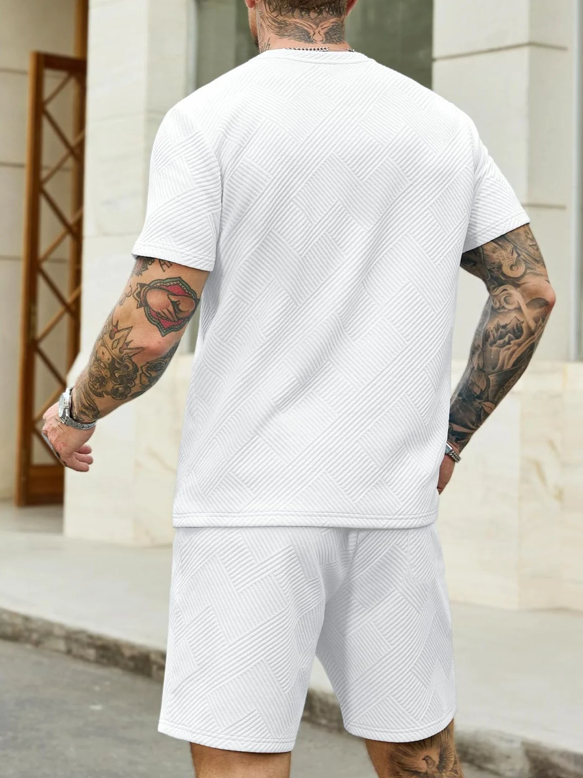 Ropa Verano Hombre 2 Piezas Conjunto de Verano Hombre Jacquard Chándal Manga Corta